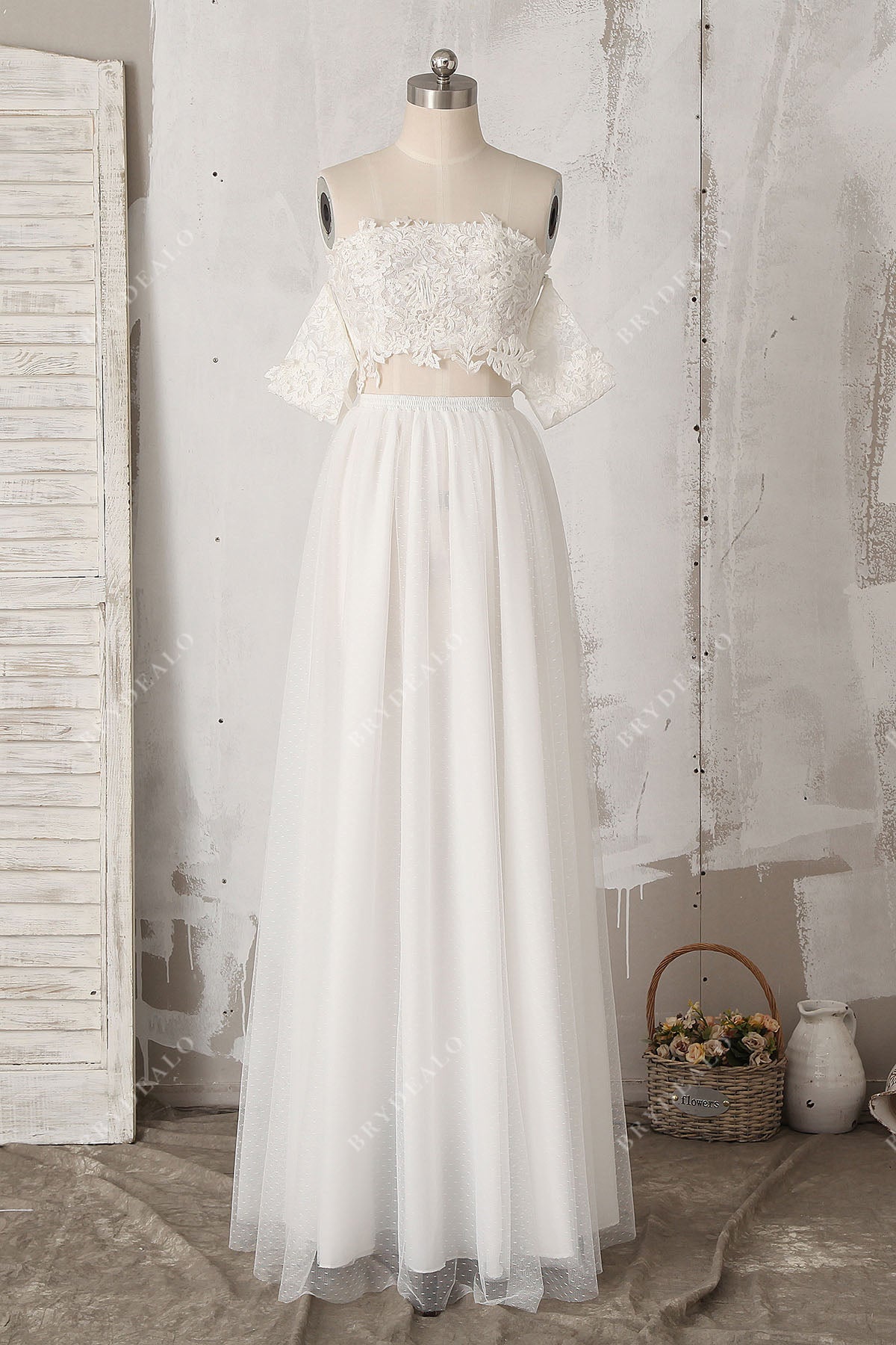 two-piece lace tulle beach wedding gown