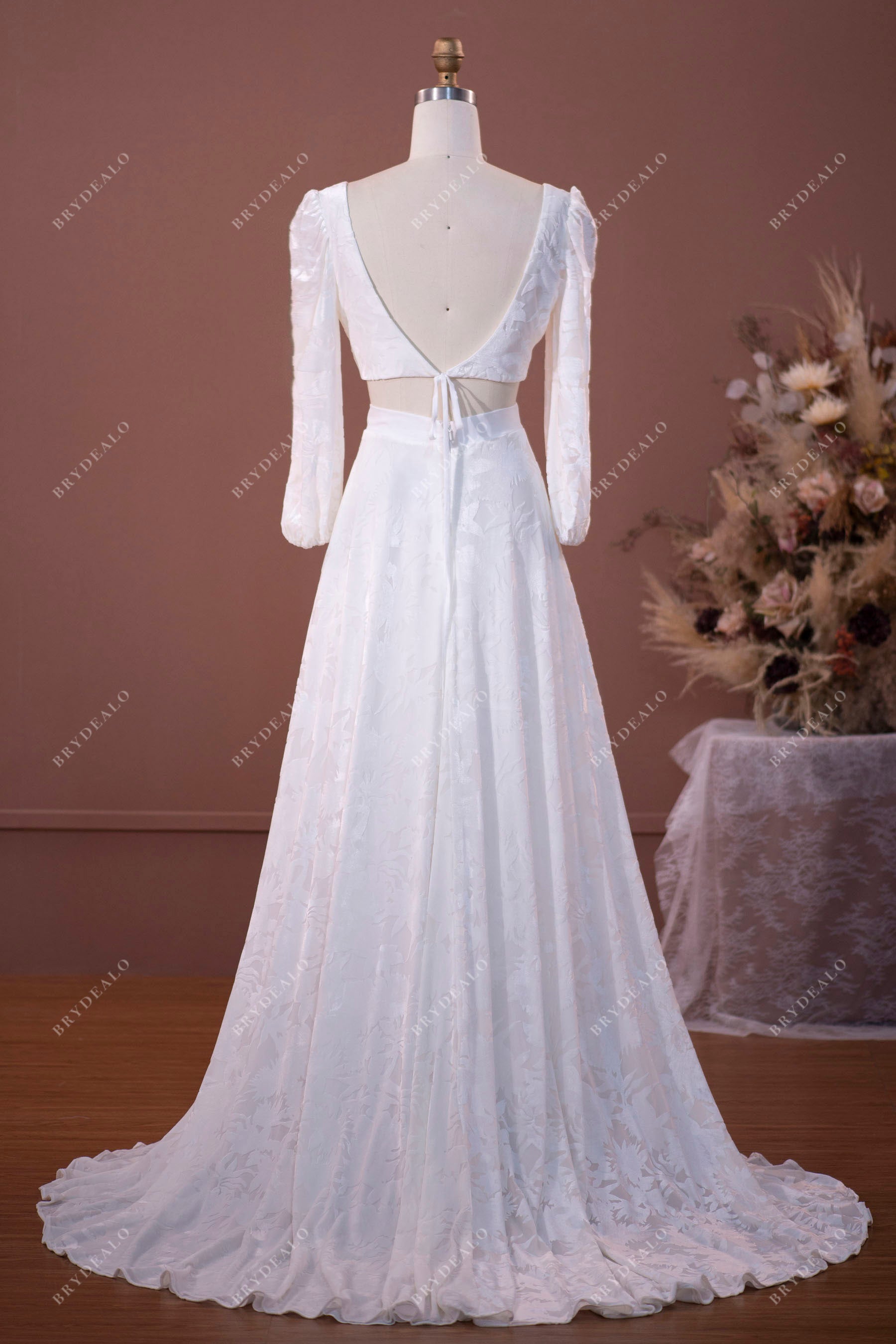 V-back A-line velvet wedding gown