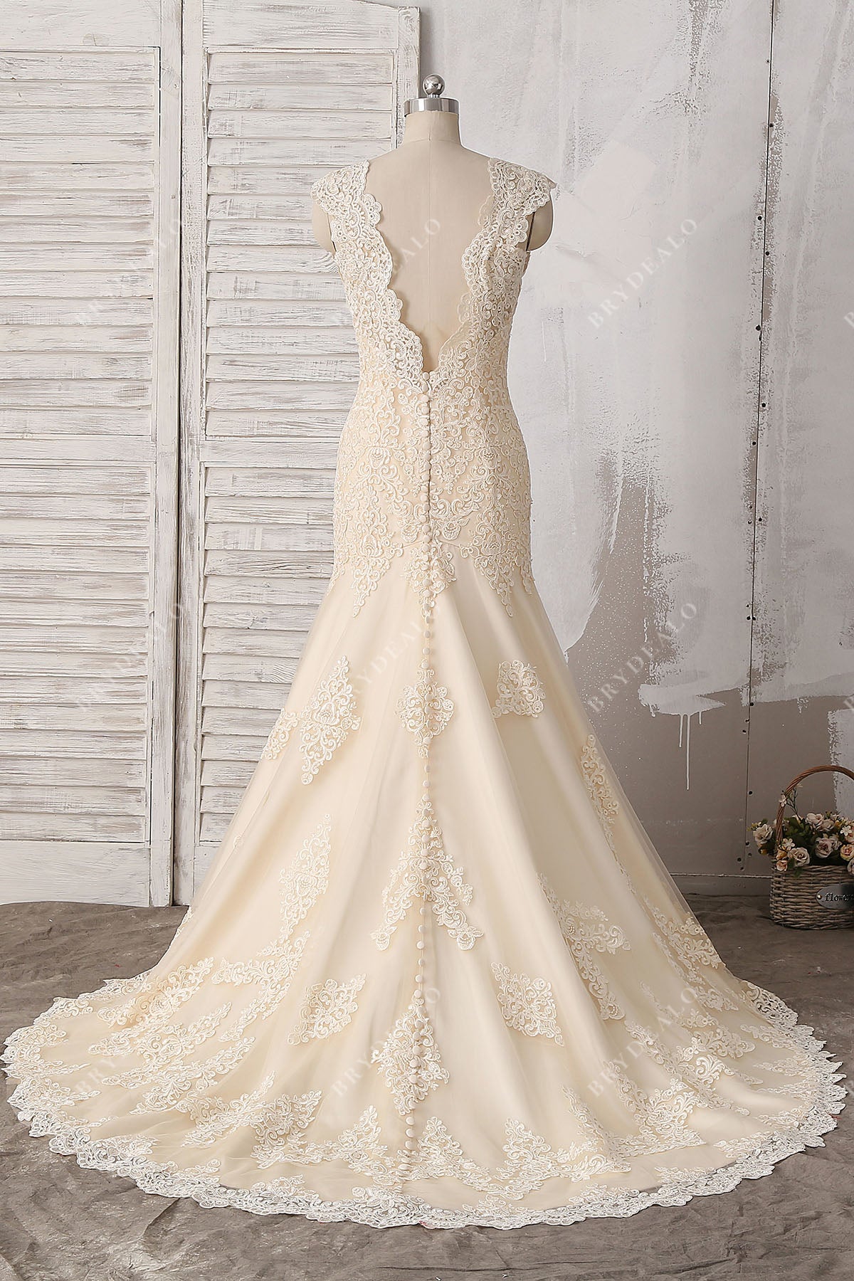 V-back trumpet long wedding gown