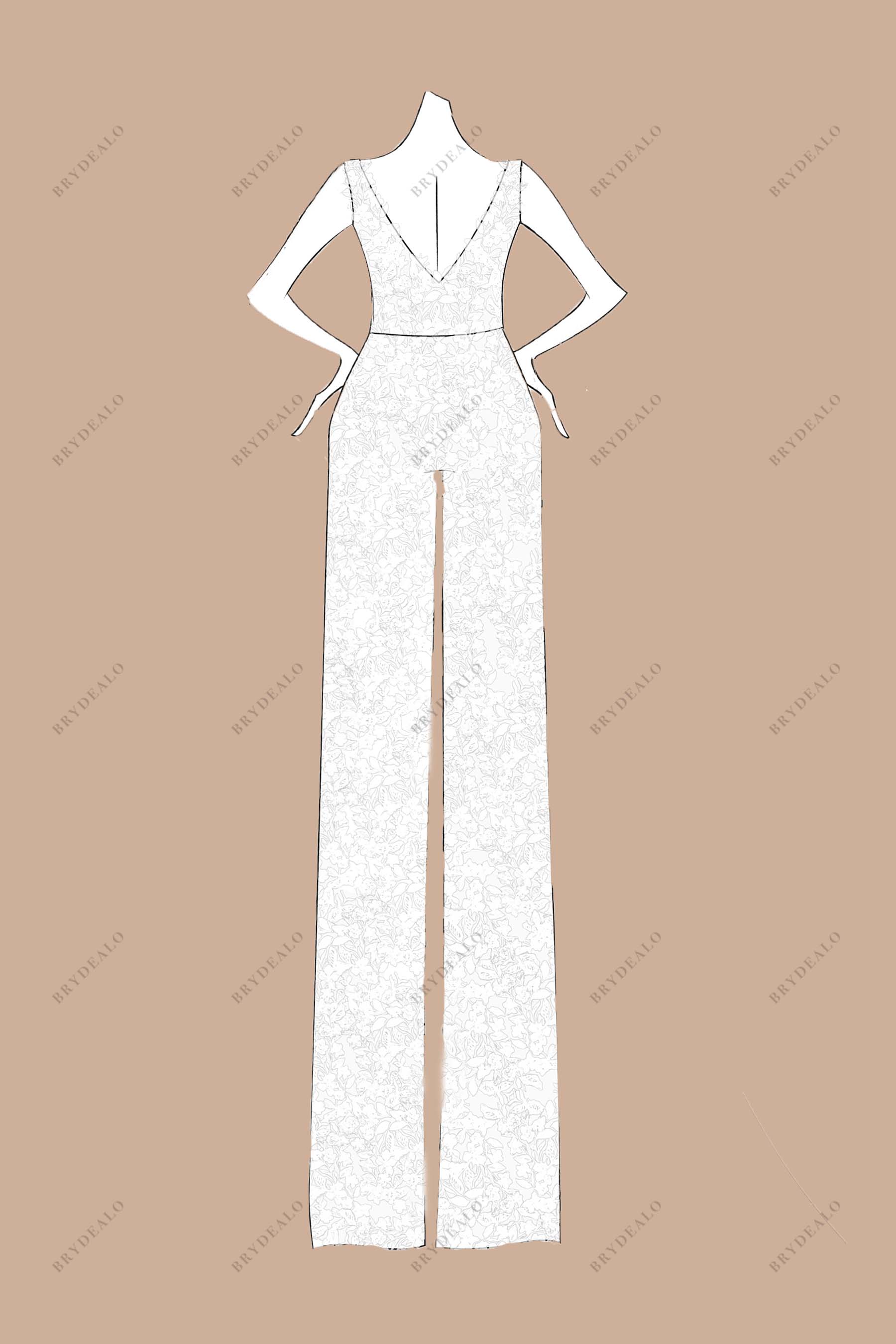V-back lace bridal jumpsuit