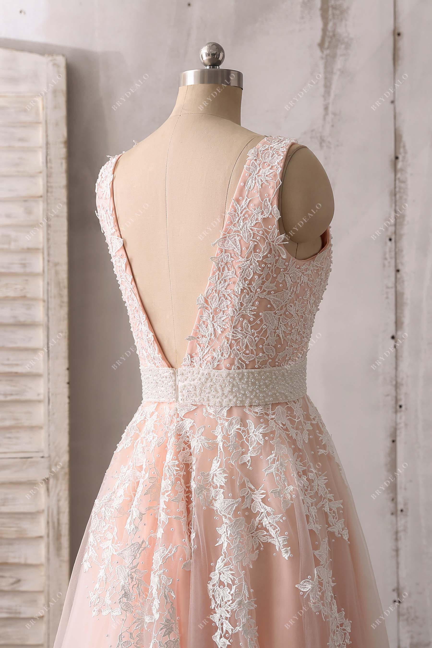 V-back lace prom gown