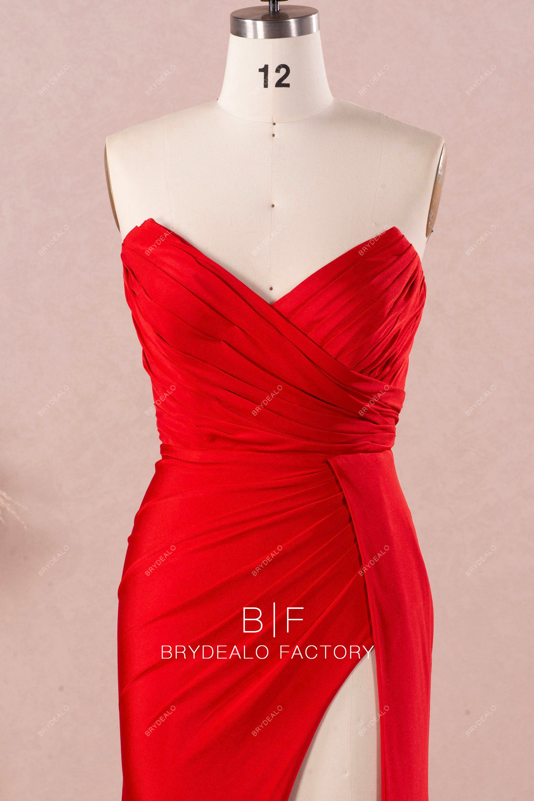 V-cut pleated slit bridesmaid dress