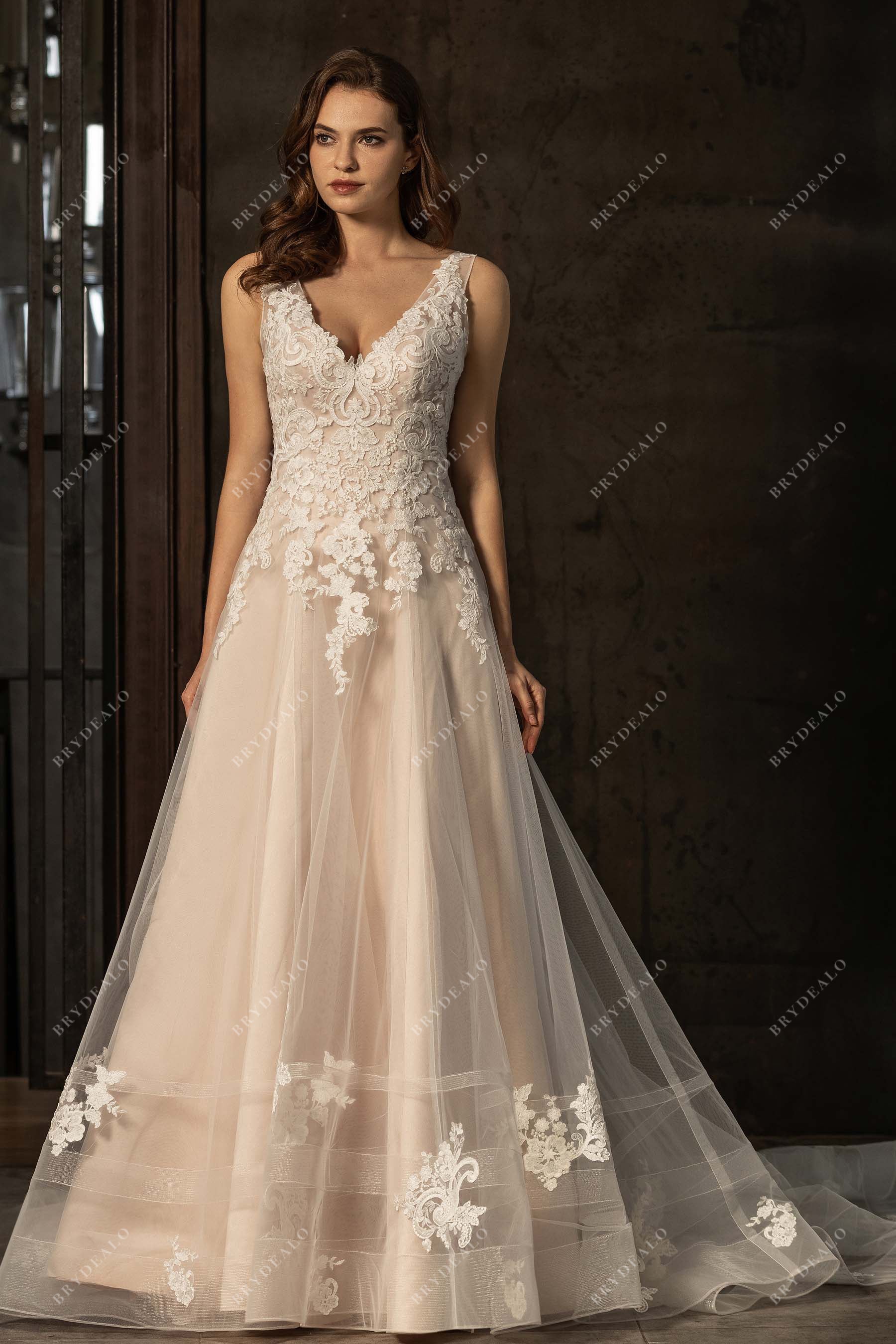 Graceful V-neck Open Back Wedding Dress Light Ivory Graceful V-neck Open Back Wedding Dress Light Ivory