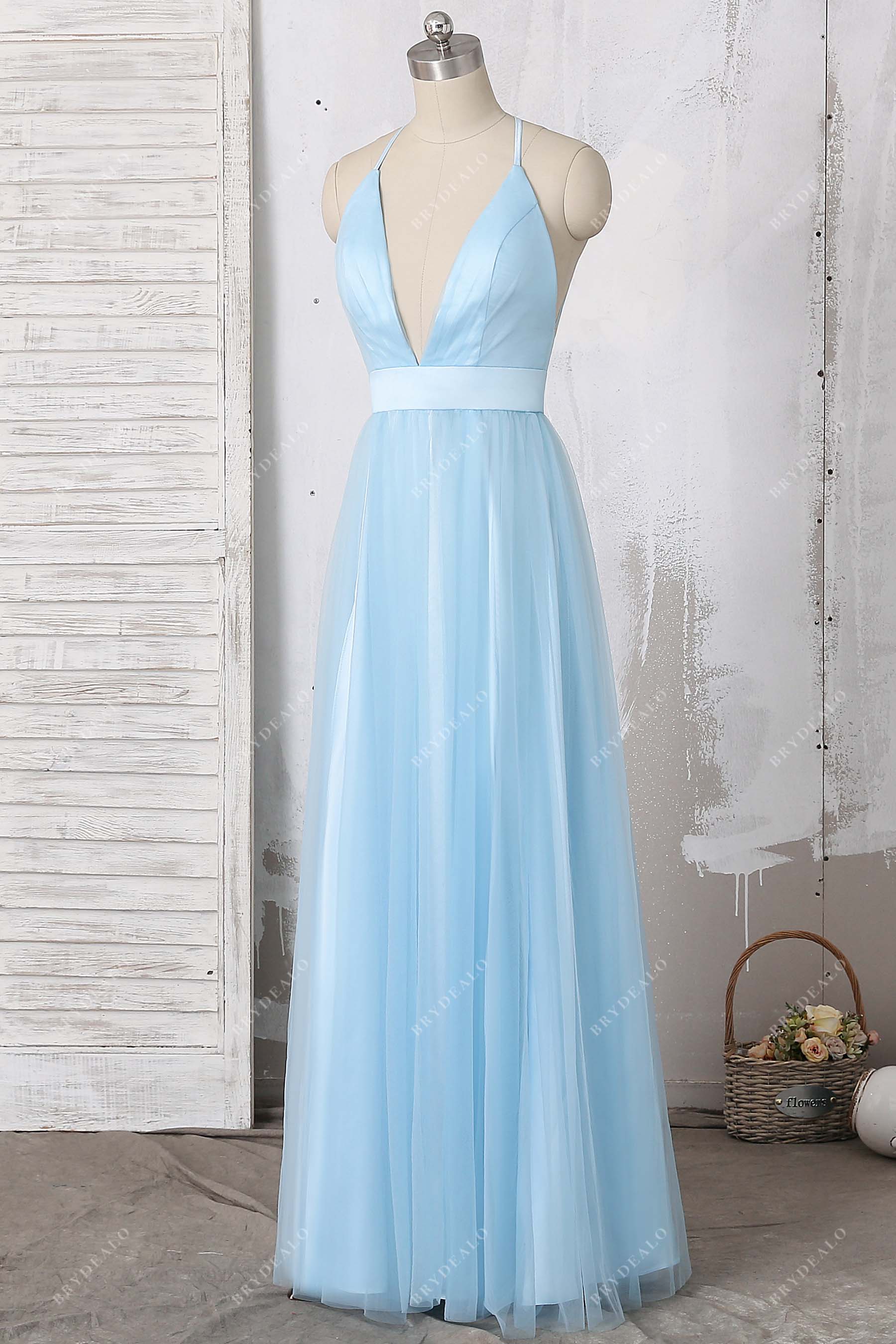 V-neck halter straps prom dress