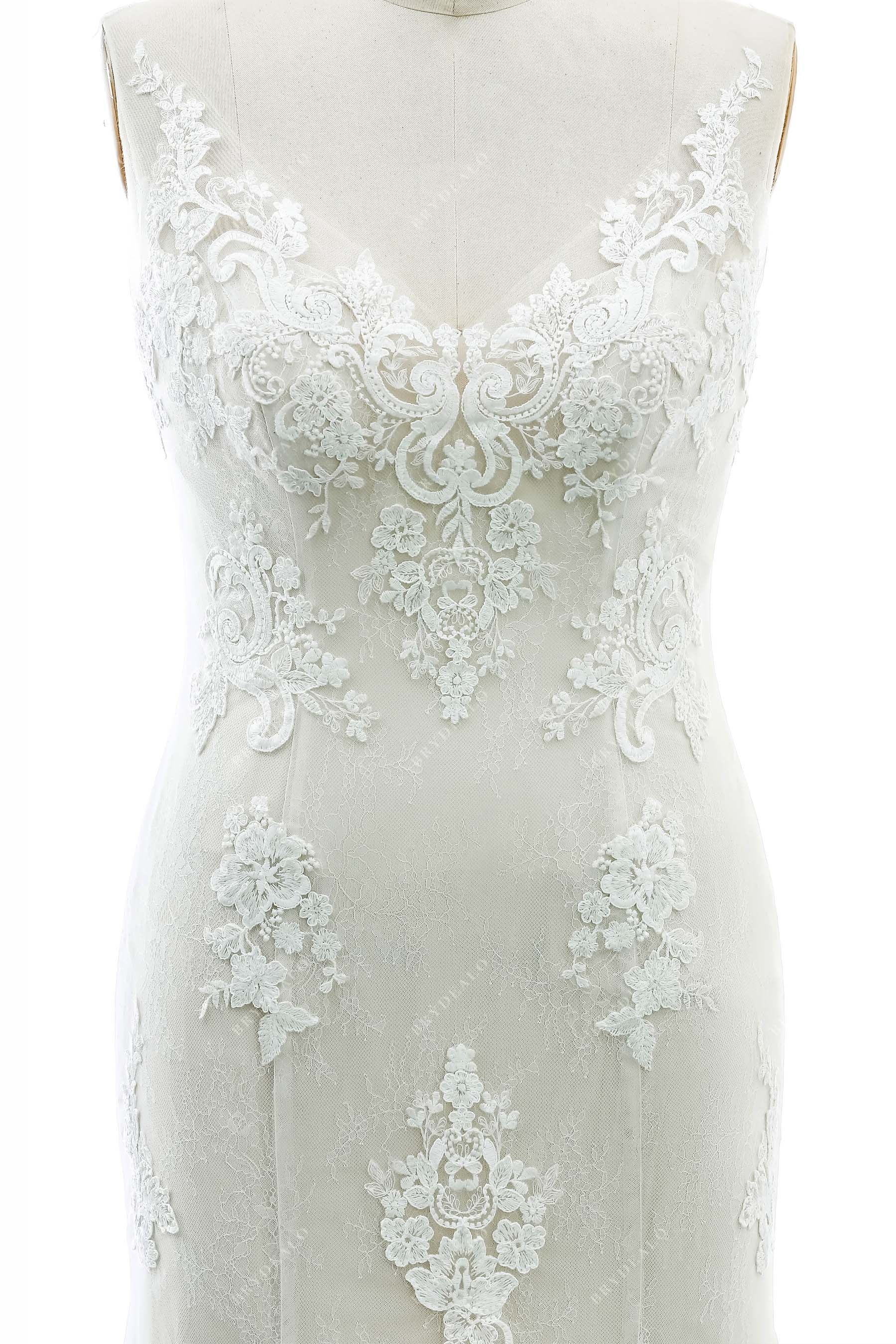 V-neck lace bridal gown