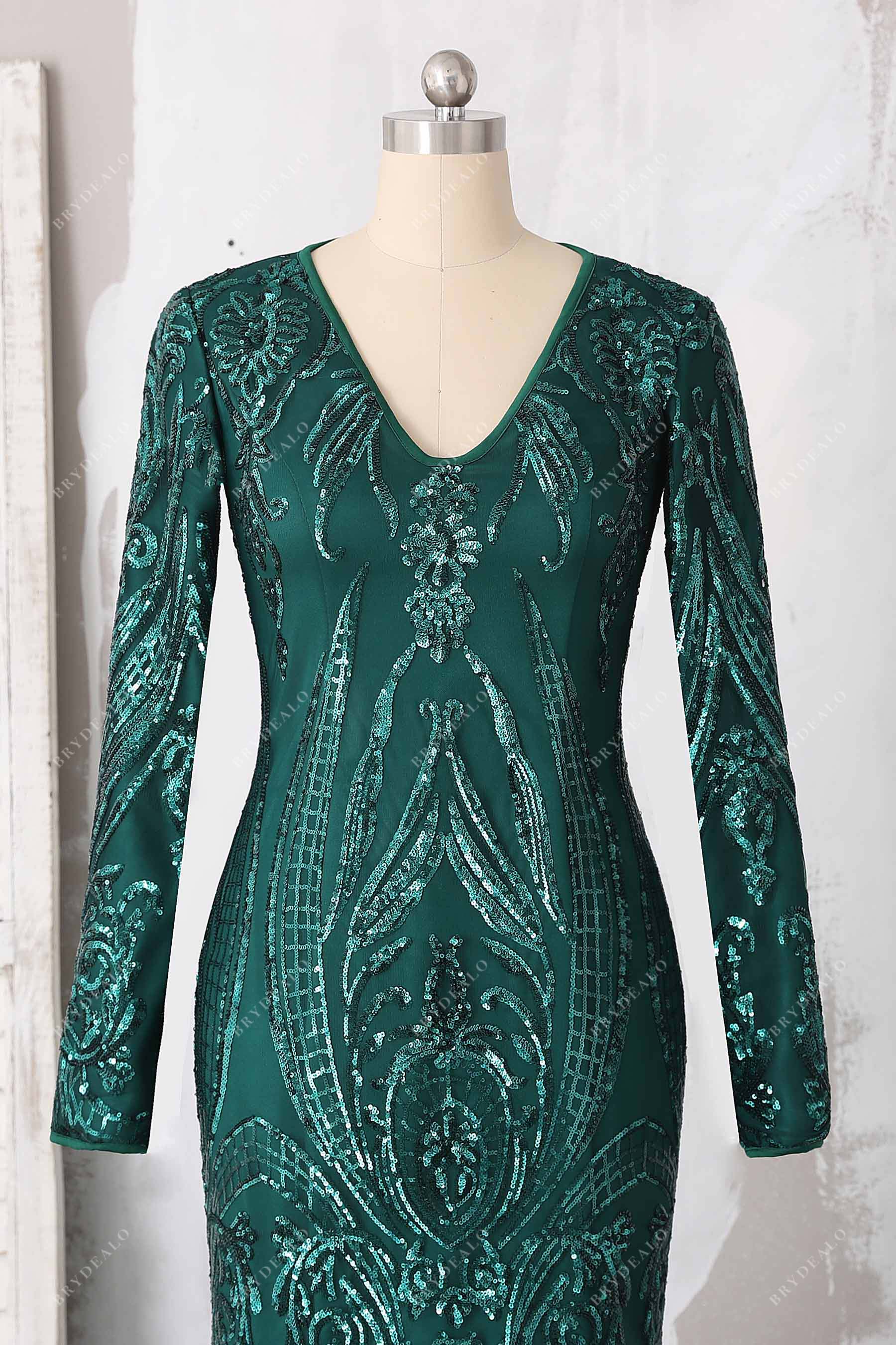 V-neck long sleeves mermaid prom dress