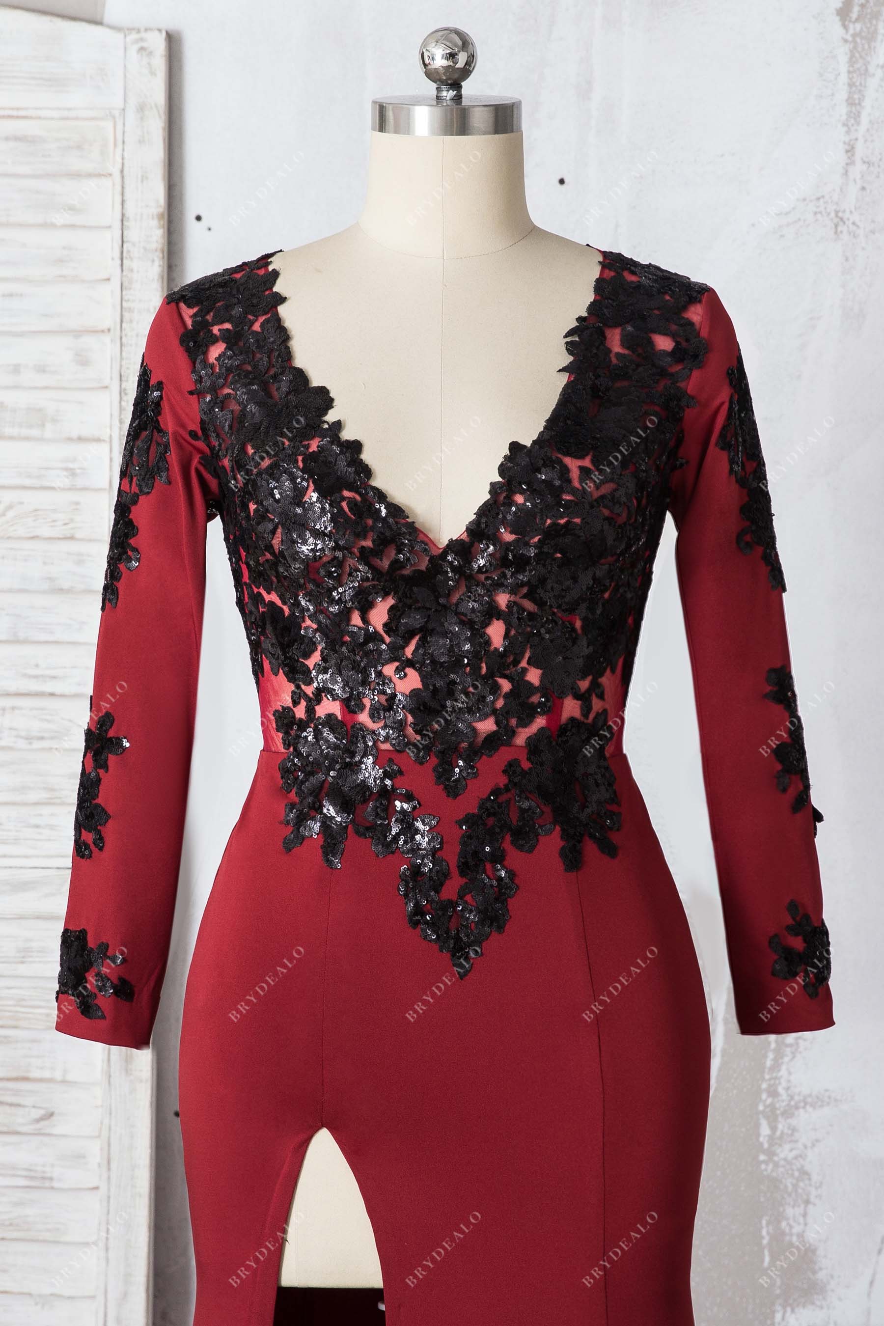 V-neck long sleeve prom dress