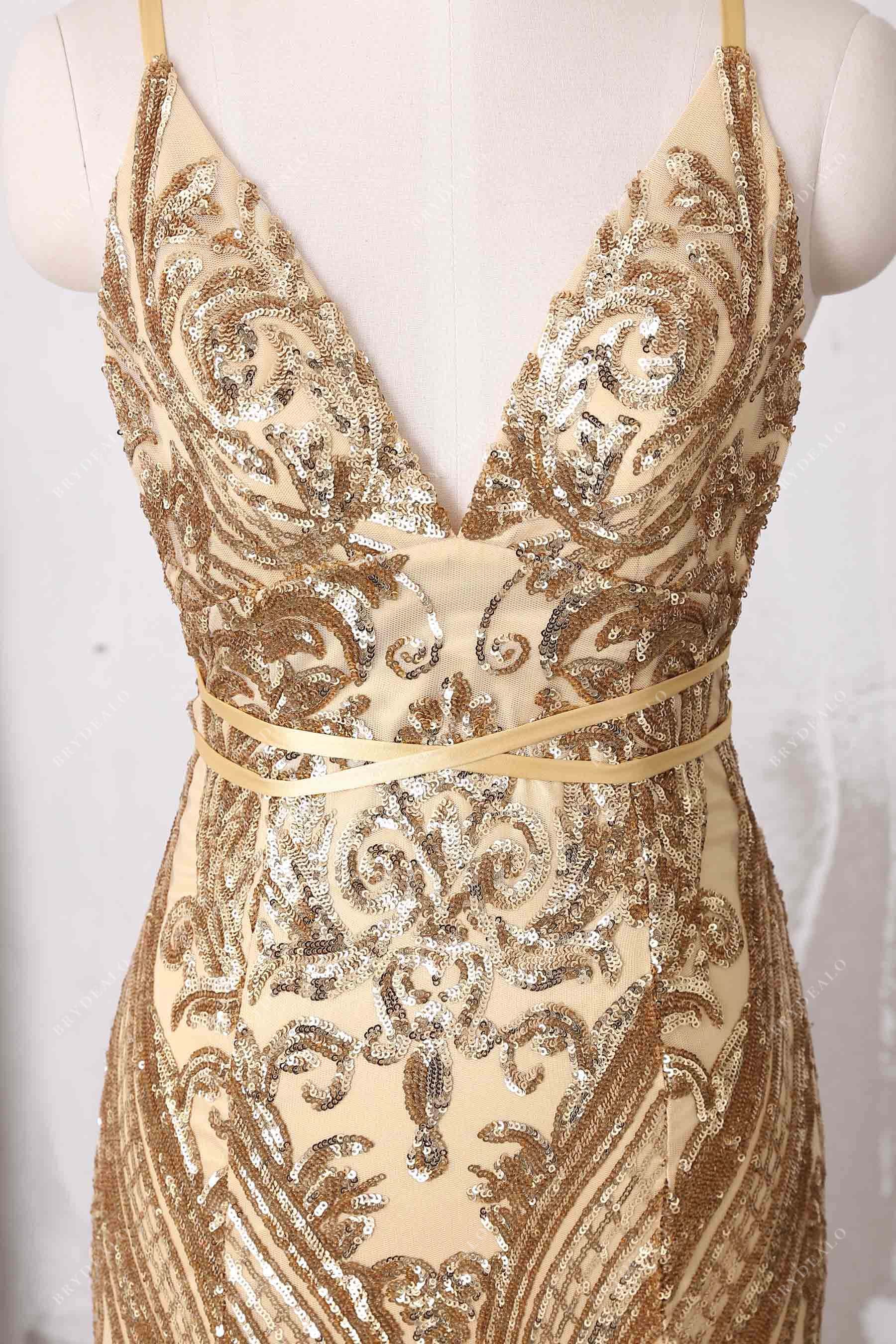 V-neck sequin prom dress