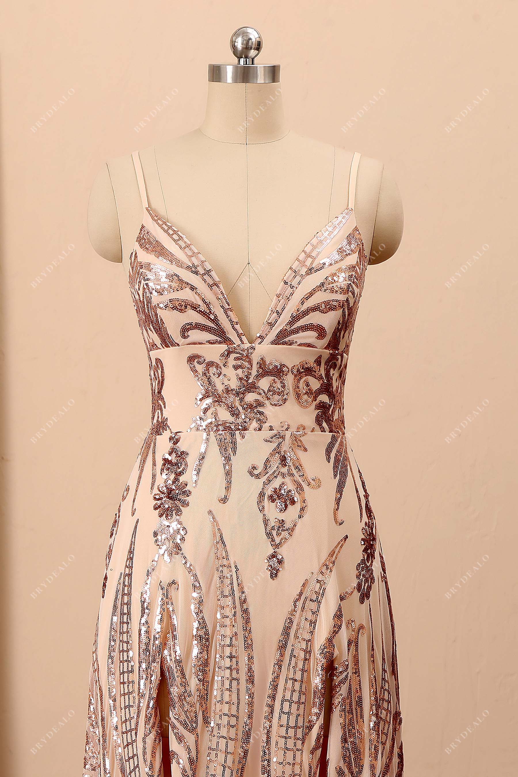 V-neck thin straps empire waist prom gown