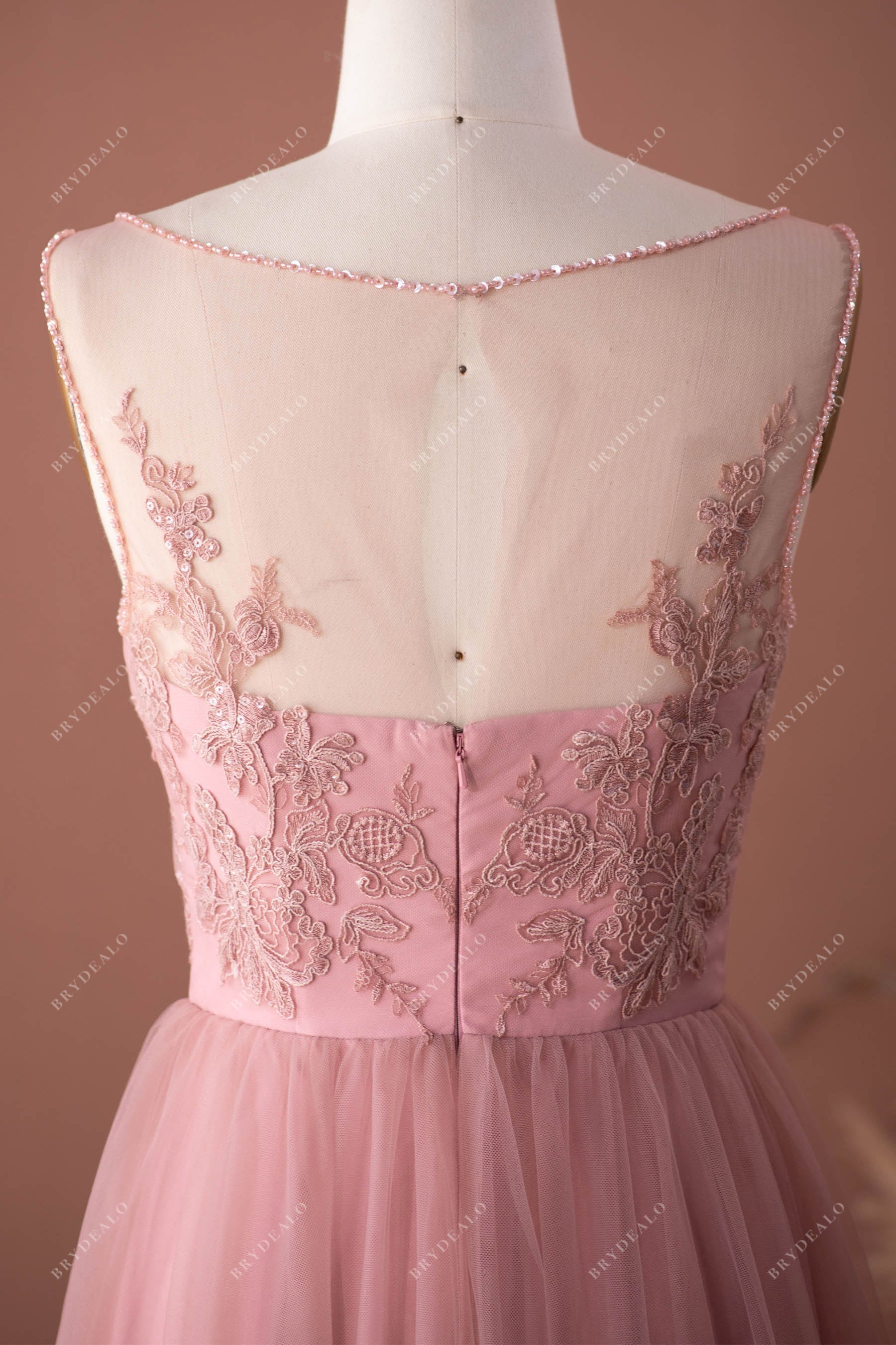 Vintage Mauve Keyhole Back Lace Bridesmaid Dress