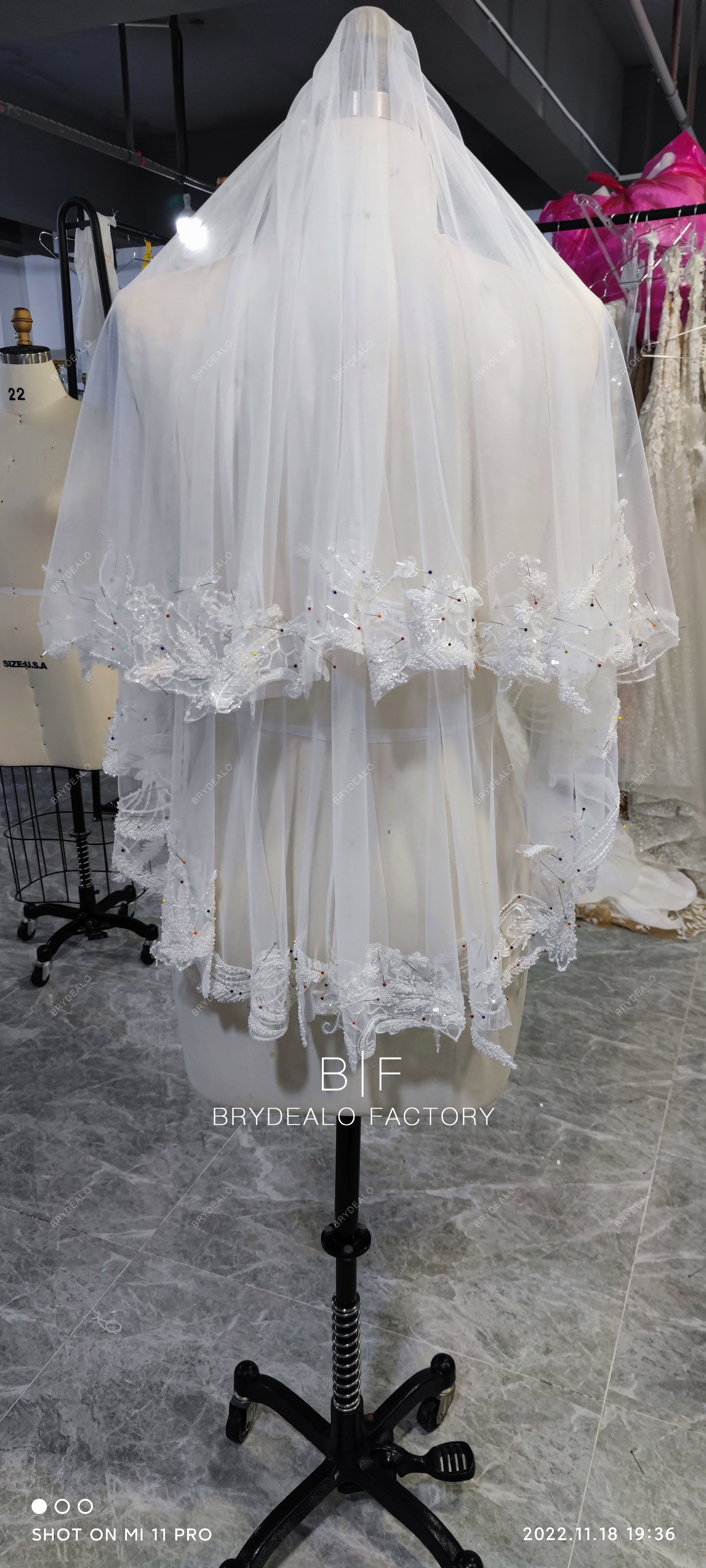Custom Two-tier Tulle Beaded Lace Wedding Veil