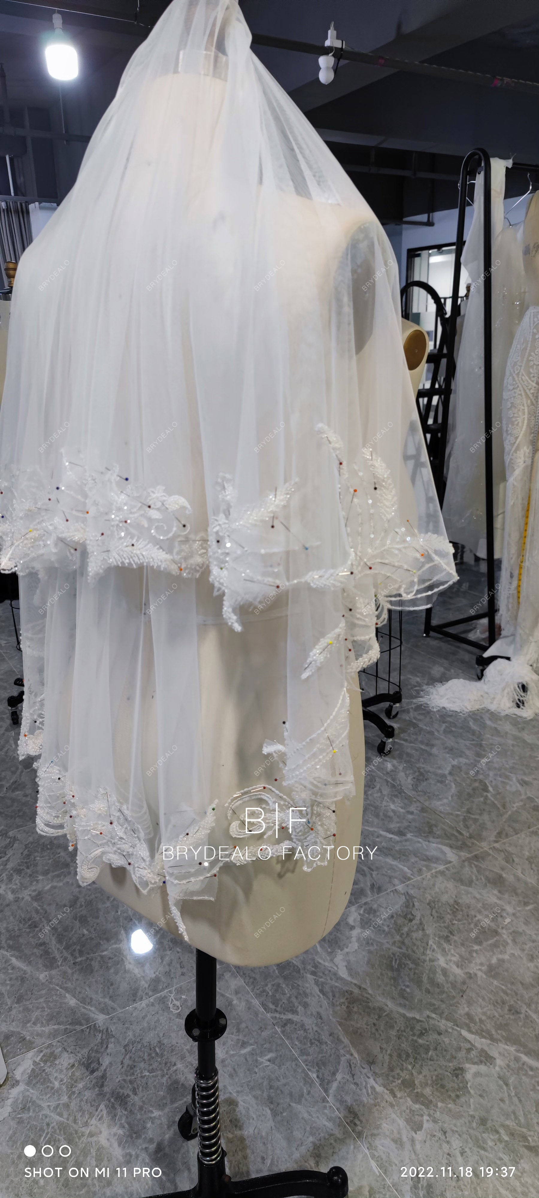 Custom Two-tier Tulle Beaded Lace Wedding Veil