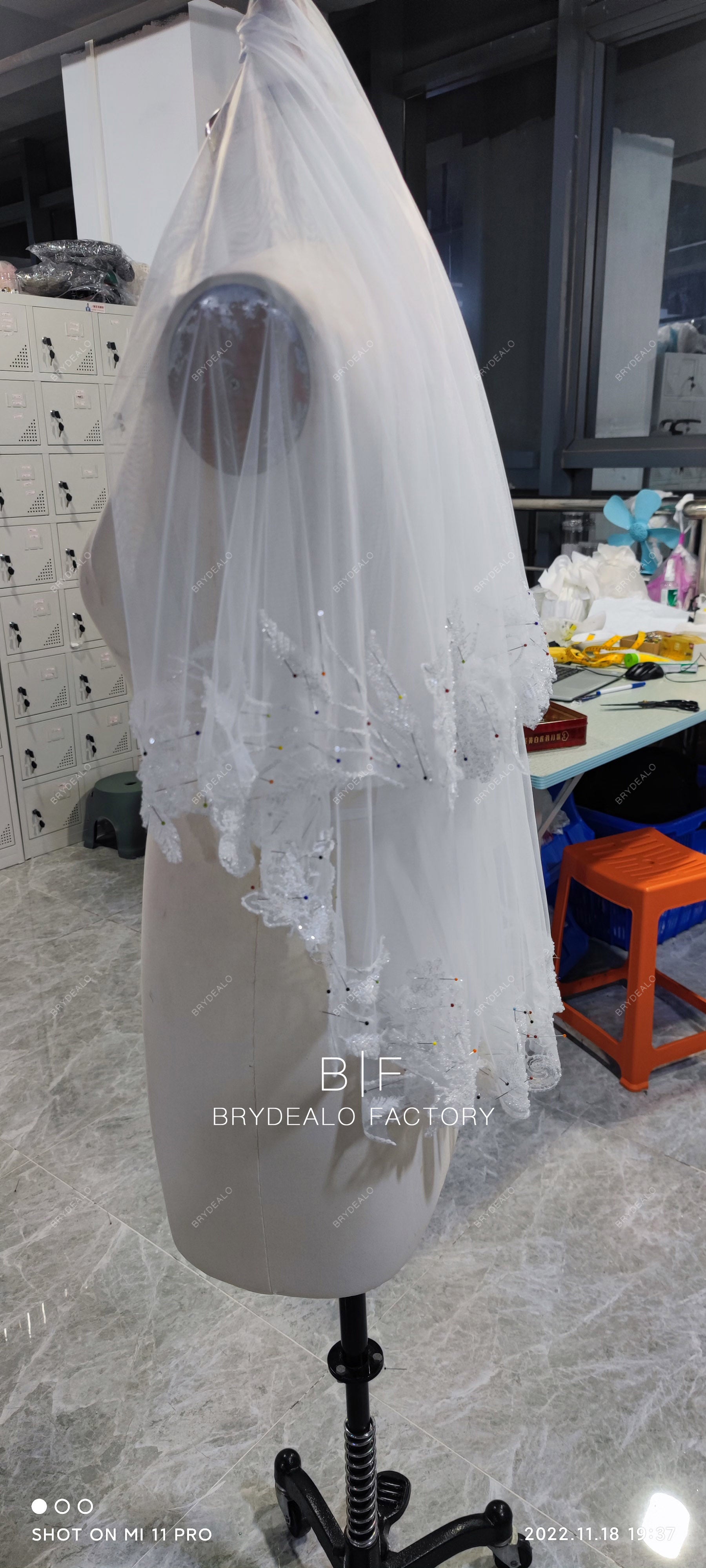 Custom Two-tier Tulle Beaded Lace Wedding Veil