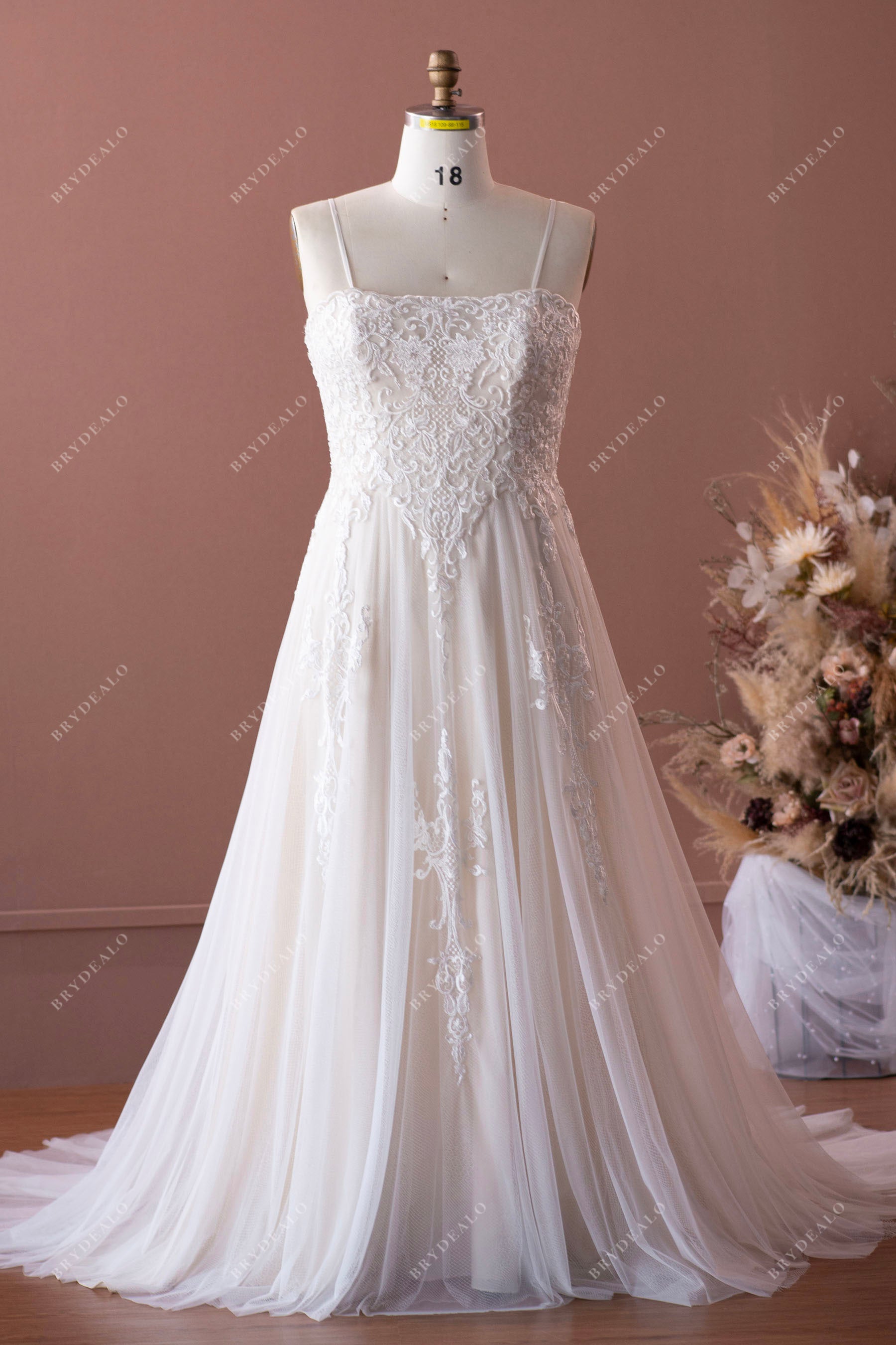 Spaghetti Strap Floor-length A-line Wedding Dress