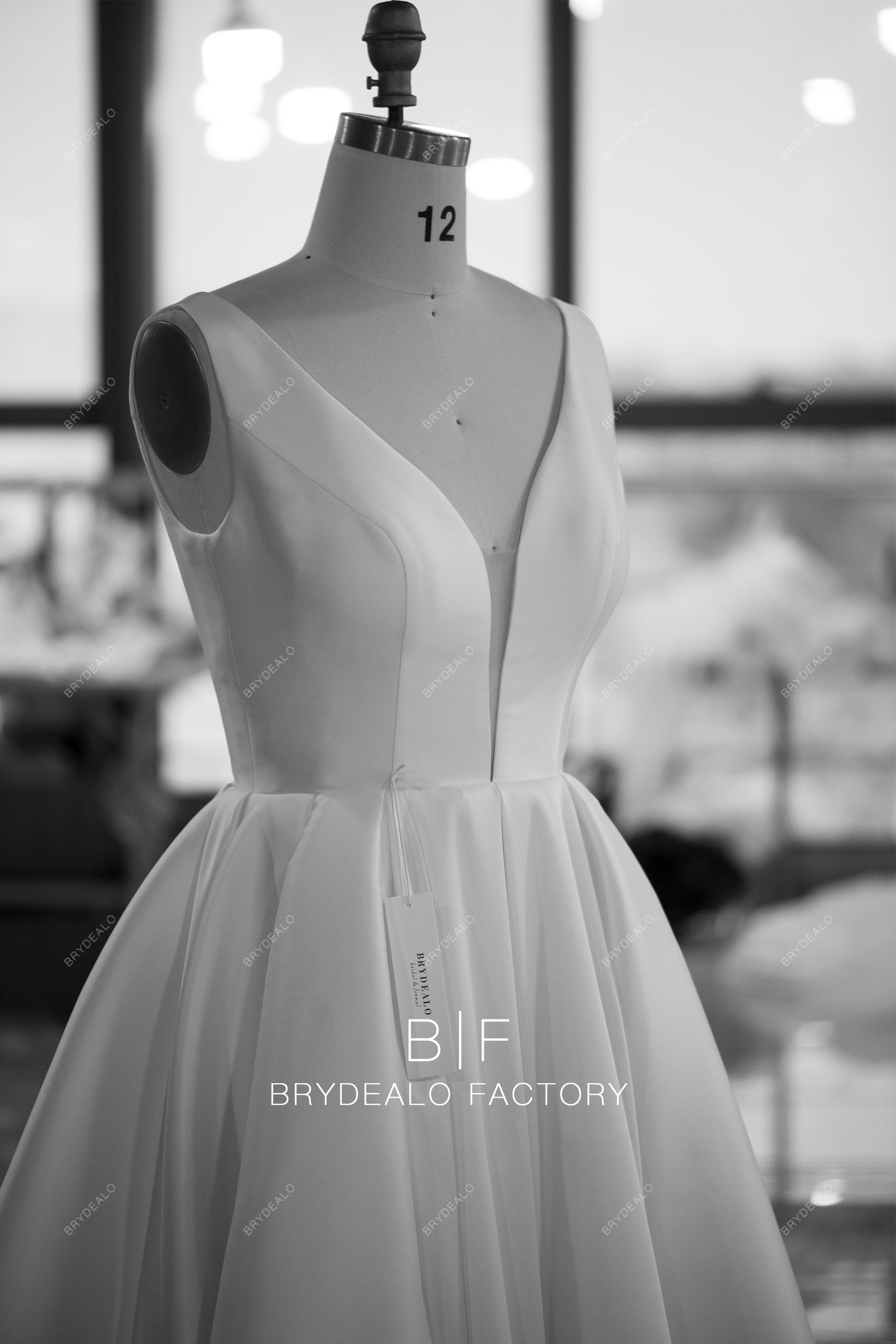 wholesale high-end mikado plunging A-line wedding dress