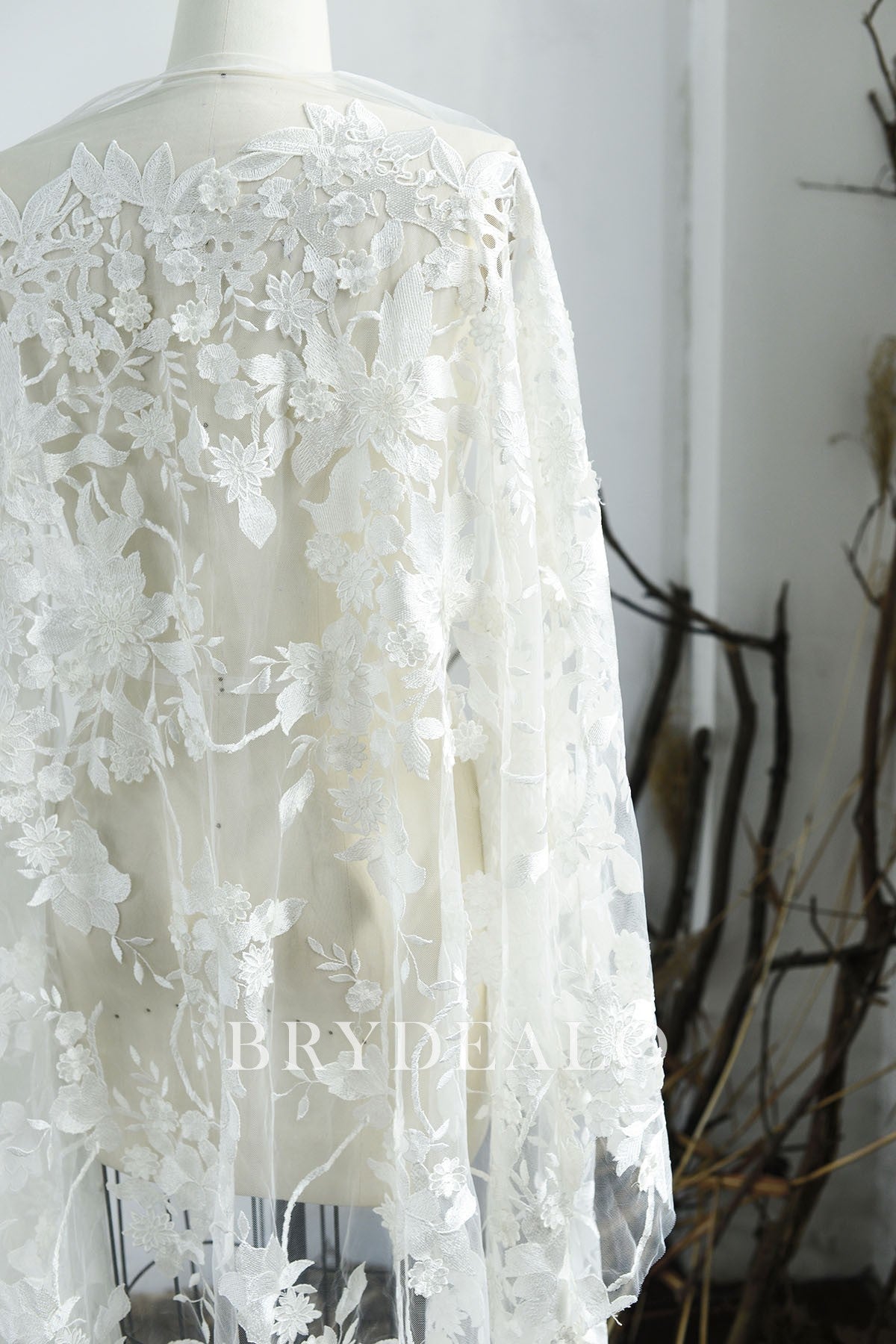 Flower Embroidery Bridal Lace Fabric