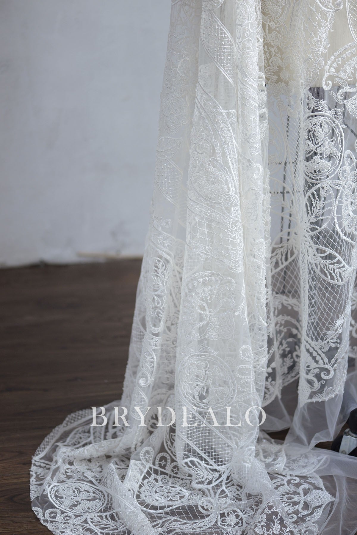 Abstract Beaded Double Border Bridal Fabric