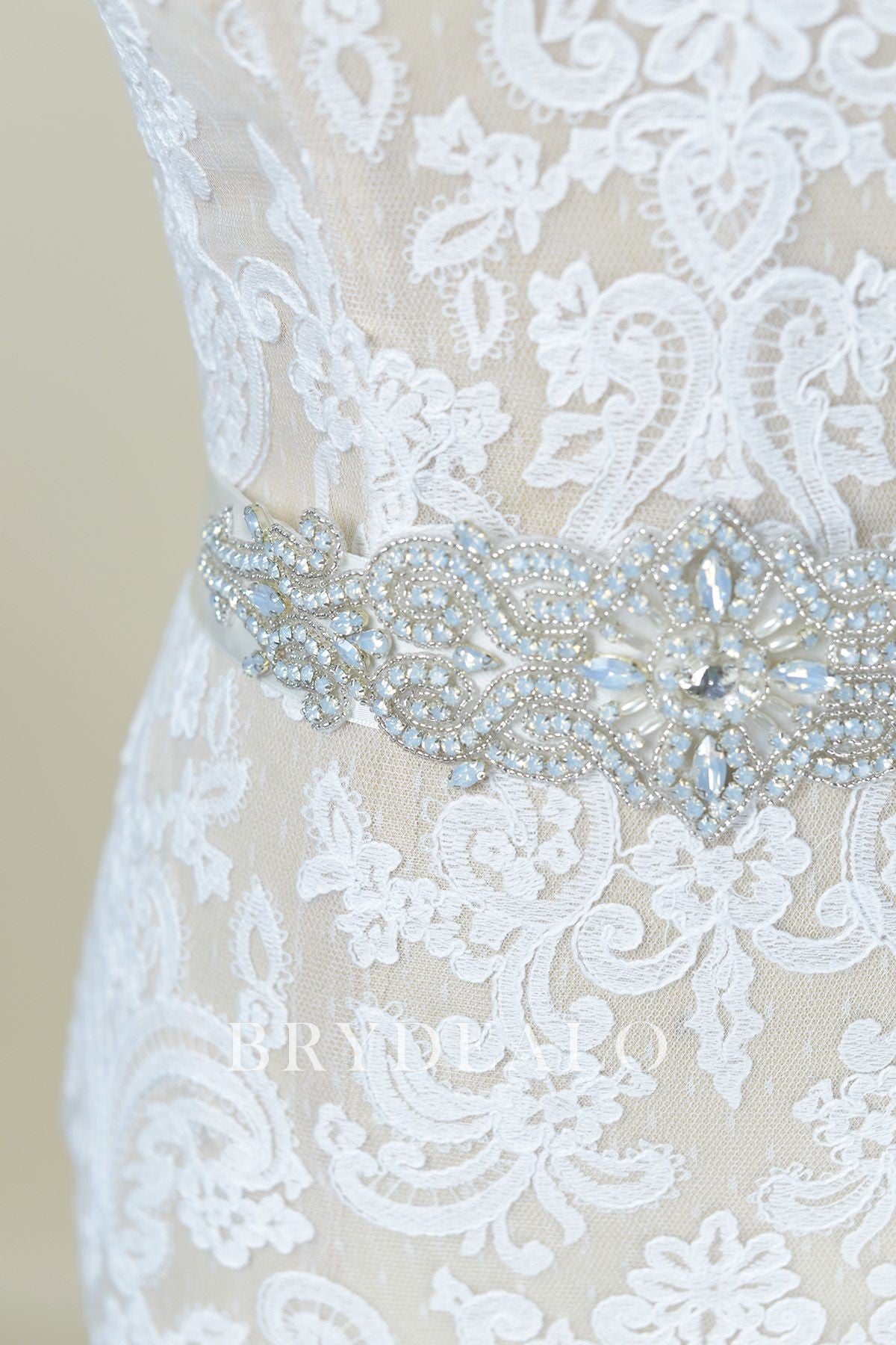 Abstract Ice Blue Crystal Shiny Wedding Satin Sash
