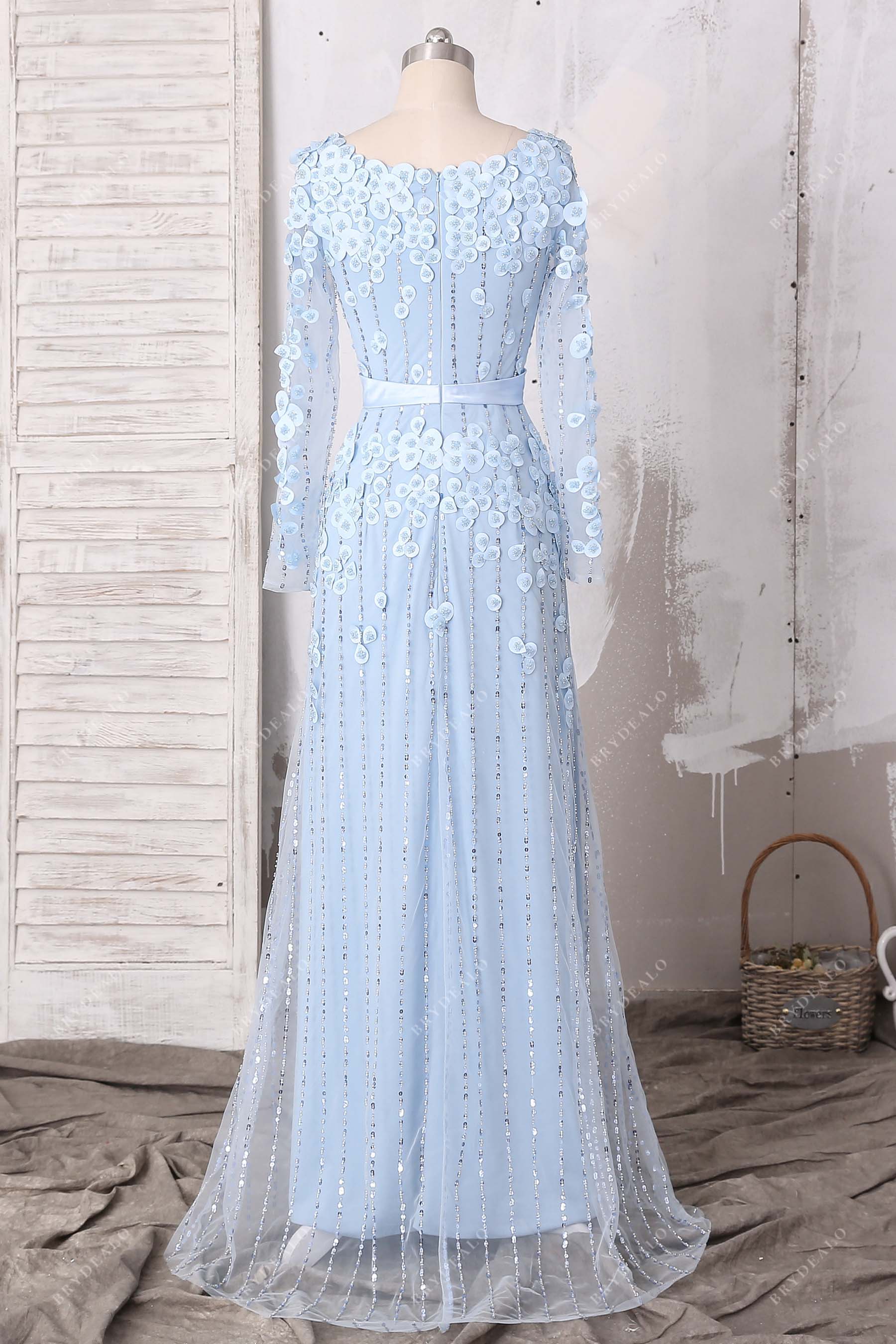 allover sequins long sleeve bridal dress