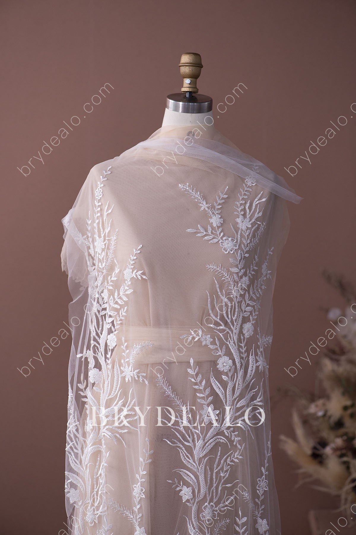 Beaded Sequined Branch Bridal Lace Fabric