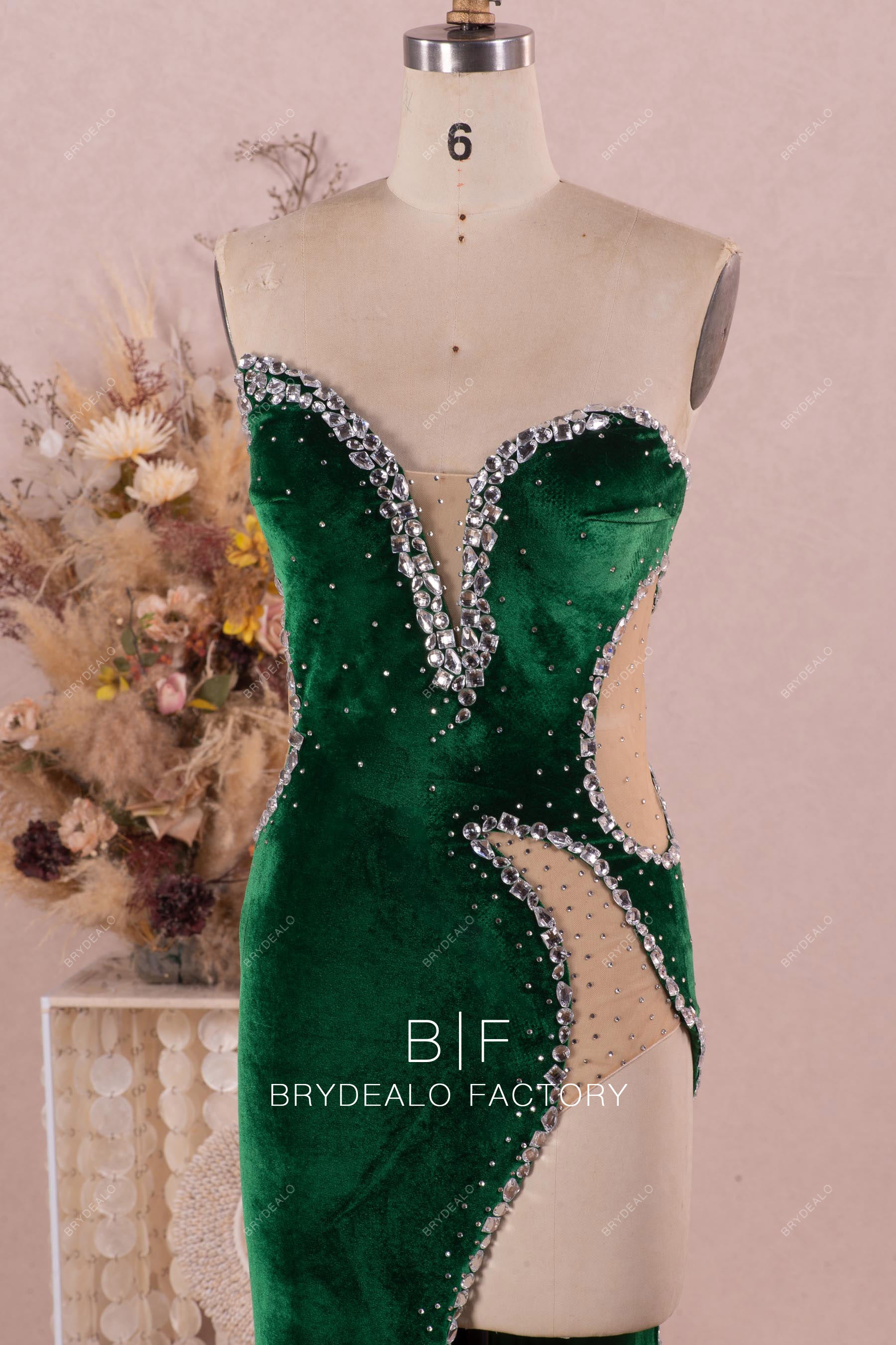 asymmetric plunging velvet prom dress
