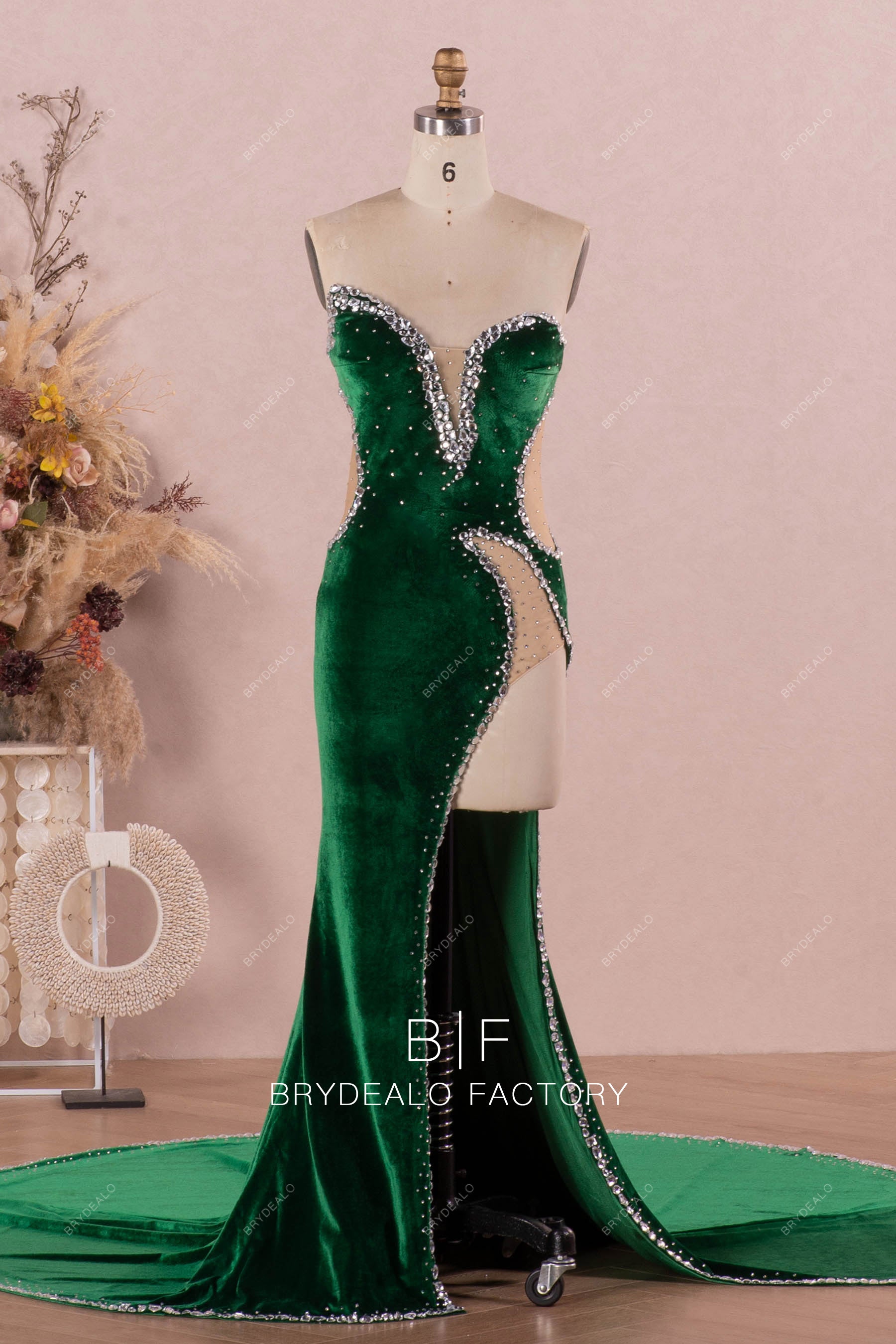 asymmetric strapless emerald mermaid prom dress