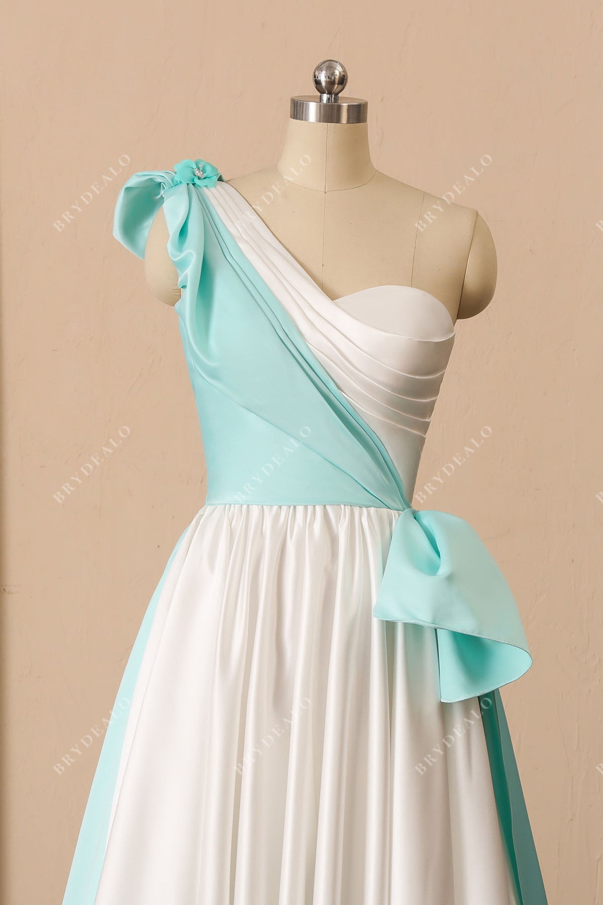 asymmetrical neck satin bridal gown