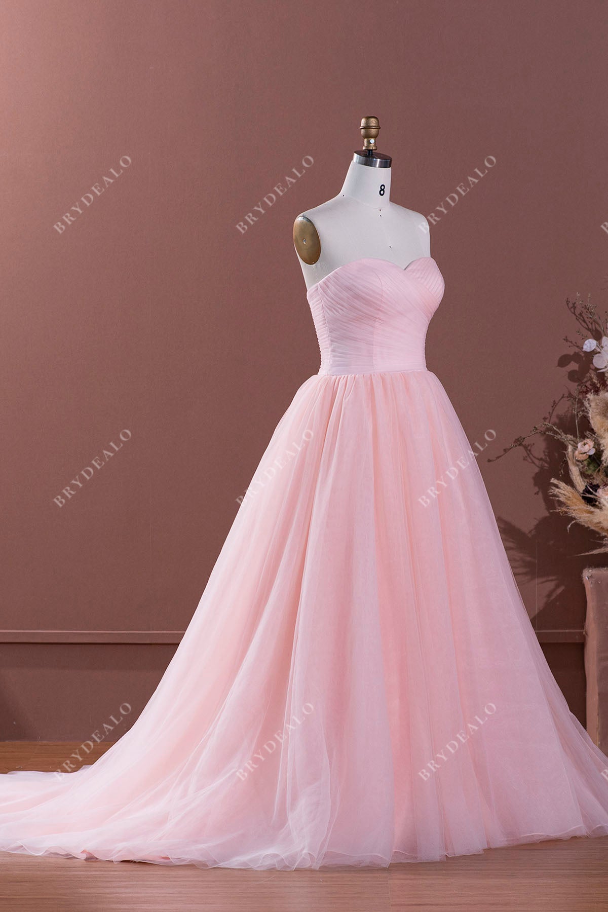 ball gown pink princess tulle strapless wedding gown