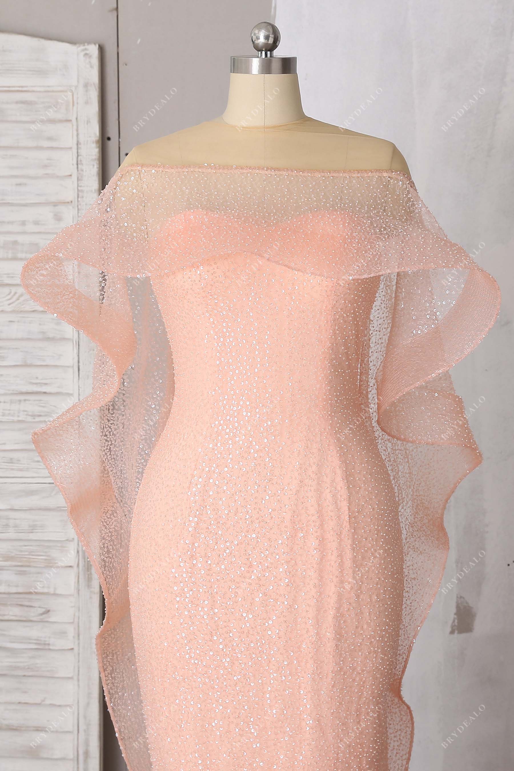 bat inspired illusion neck prom dress