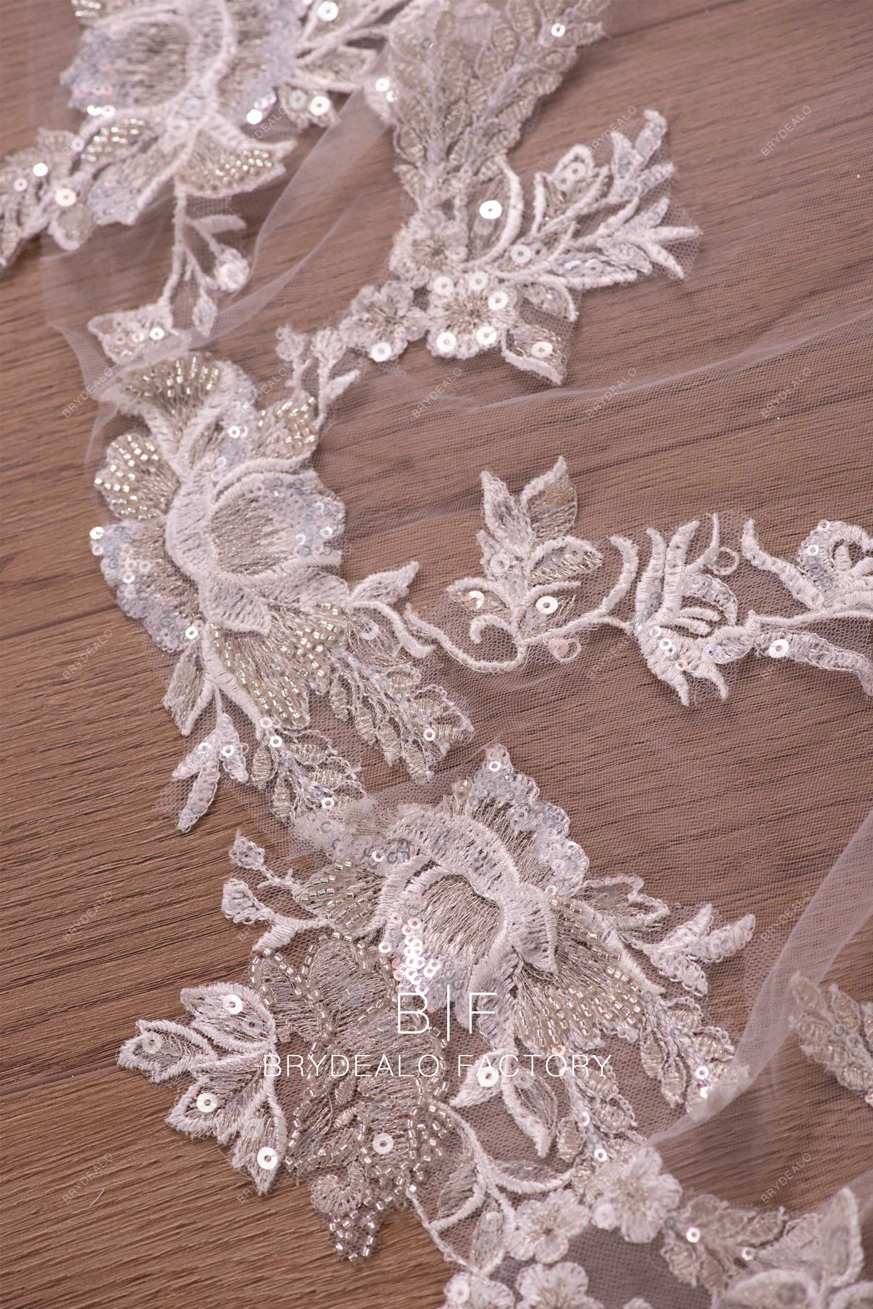 beaded bridal flower lace veil