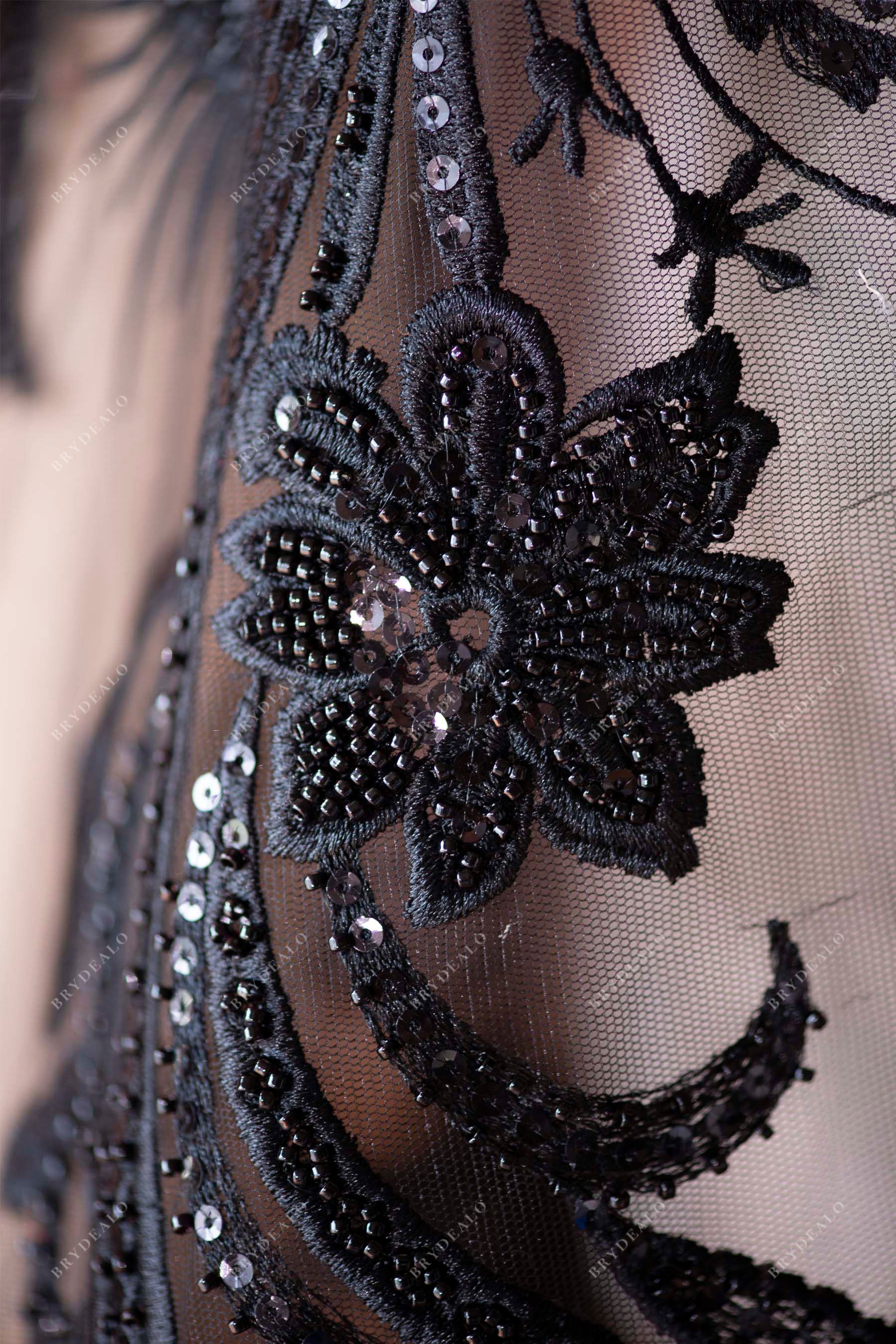 beaded embroidery botanic lace fabric