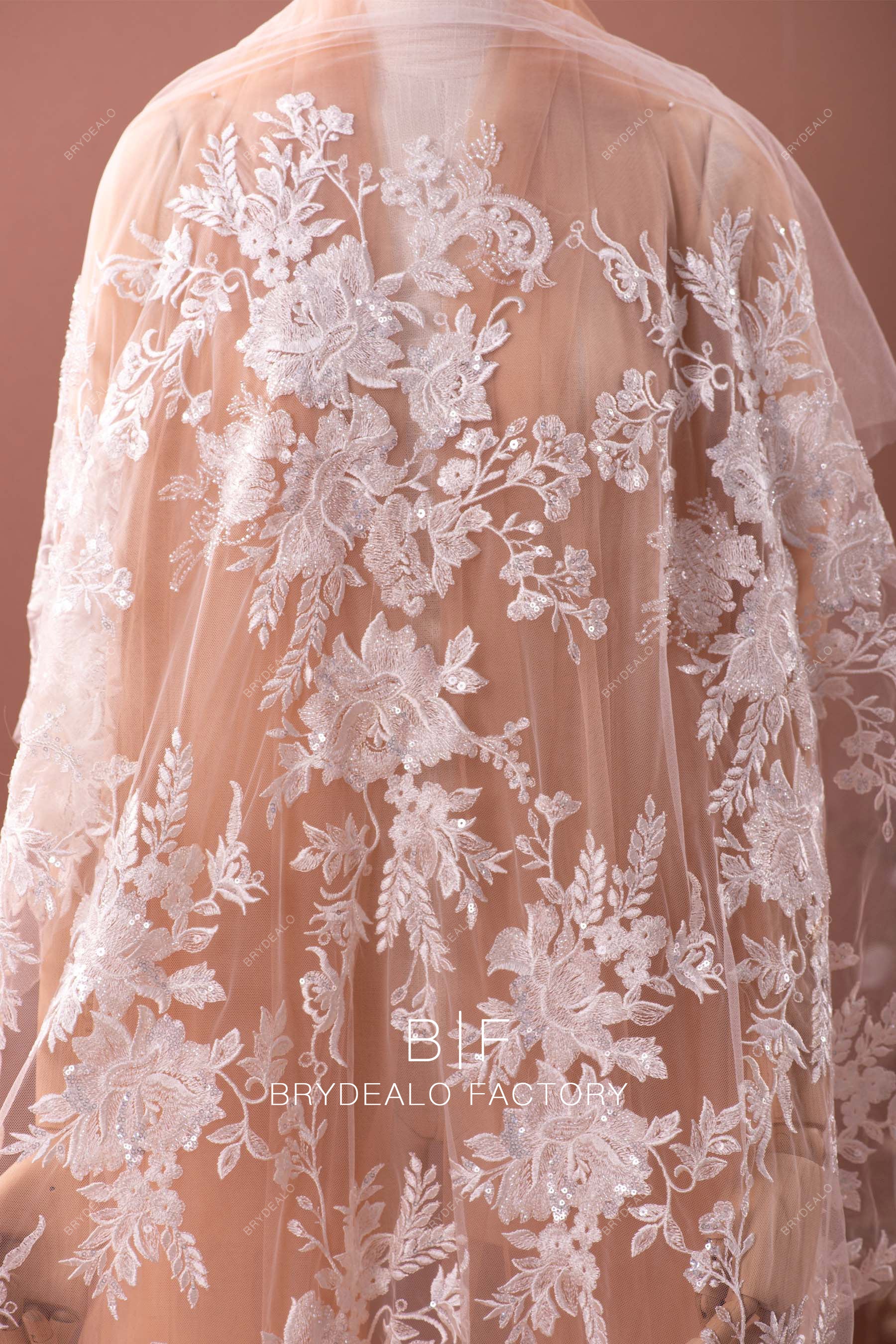 Luxury Clear Beading Flower Lace Fabric Luxury Clear Beading Flower Lace Fabric