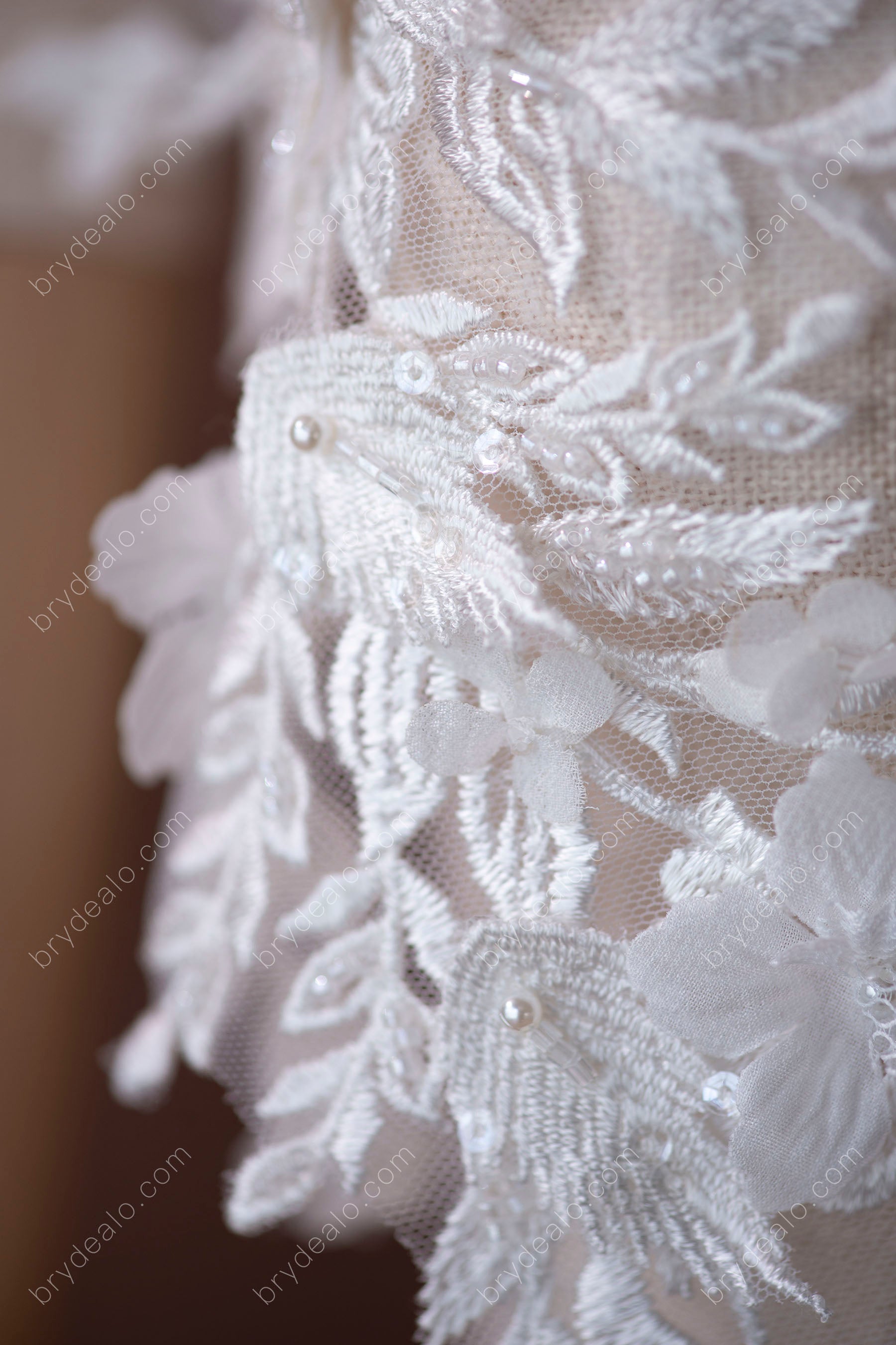 Shimmery Beaded Floral Leafy Lace Appliques for Wholesale