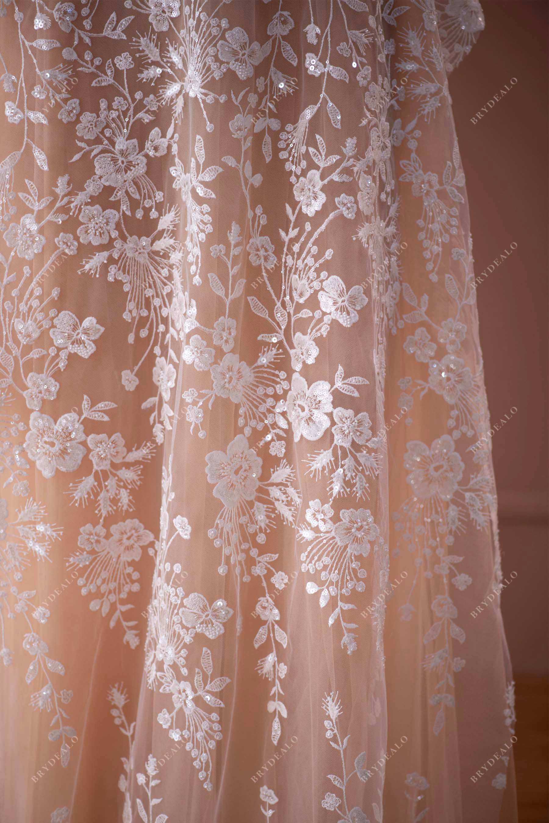 beaded flower lace fabric for wholesale