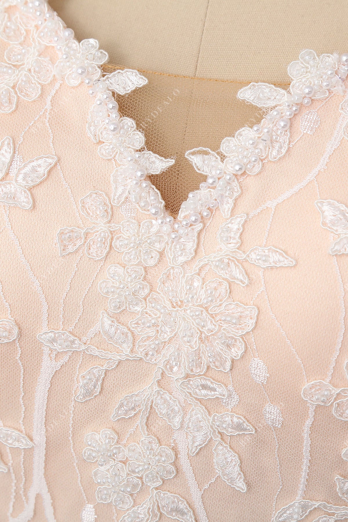 beaded lace V-neck bridal gown