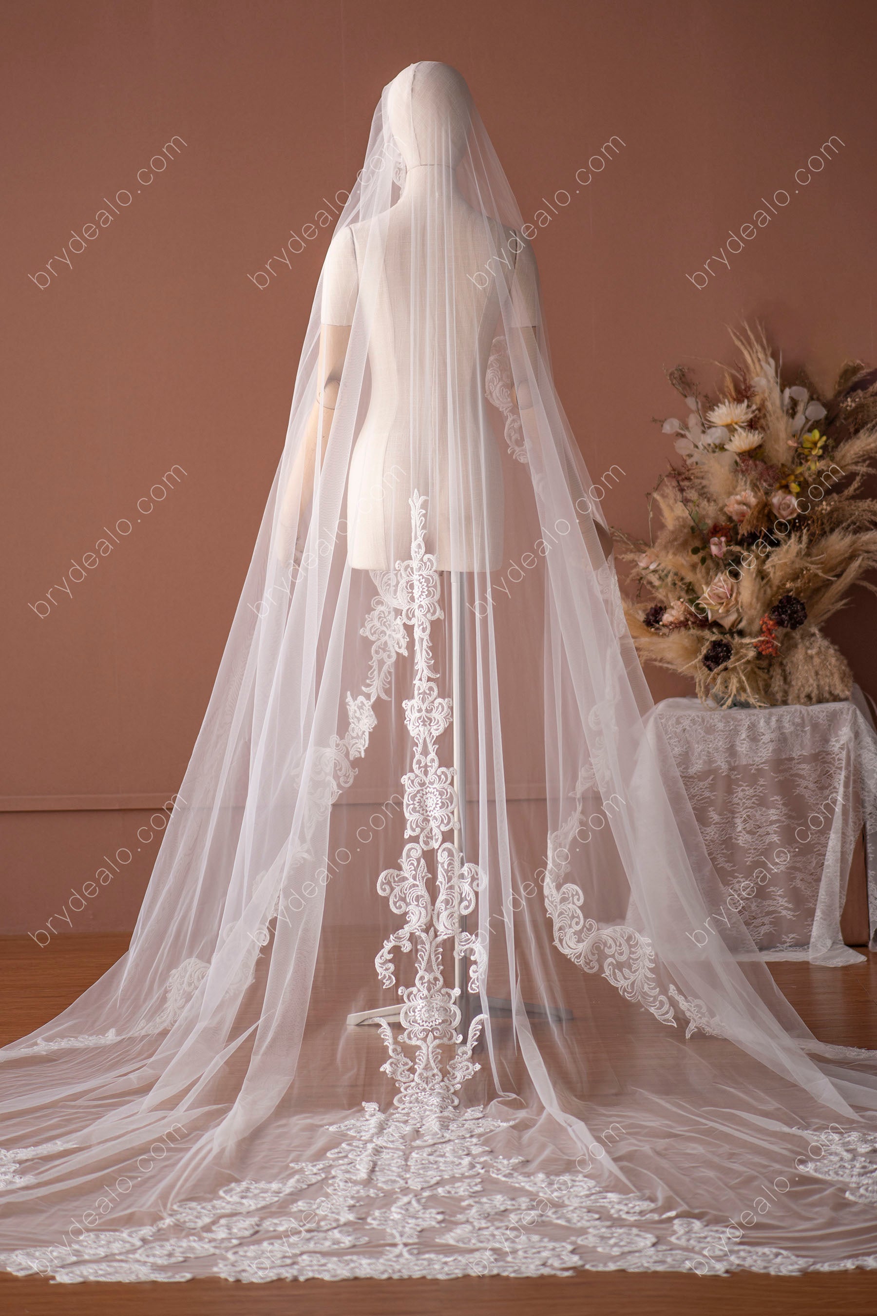 beaded lace chapel length veil
