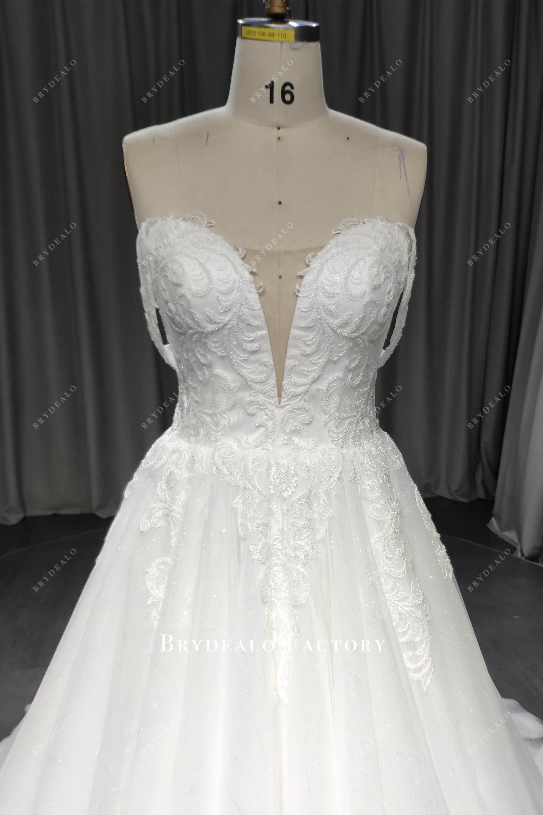 beaded lace deep v-neck wedding dress