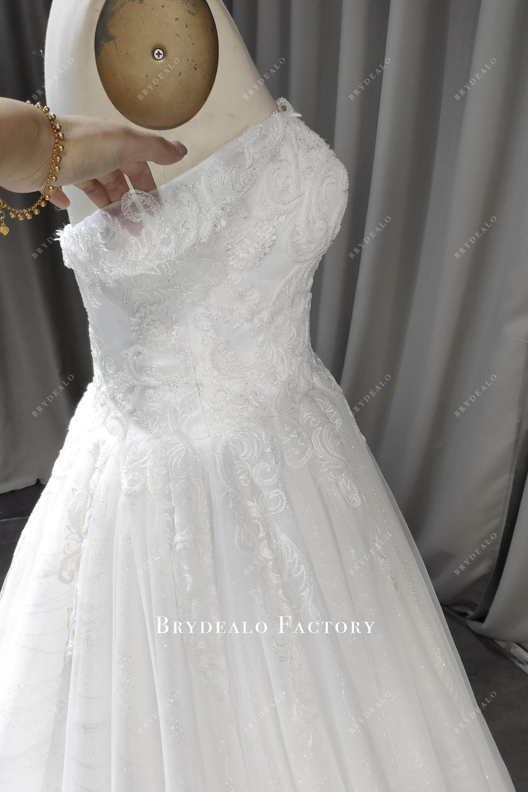 beaded lace off-shoulder wedding dress
