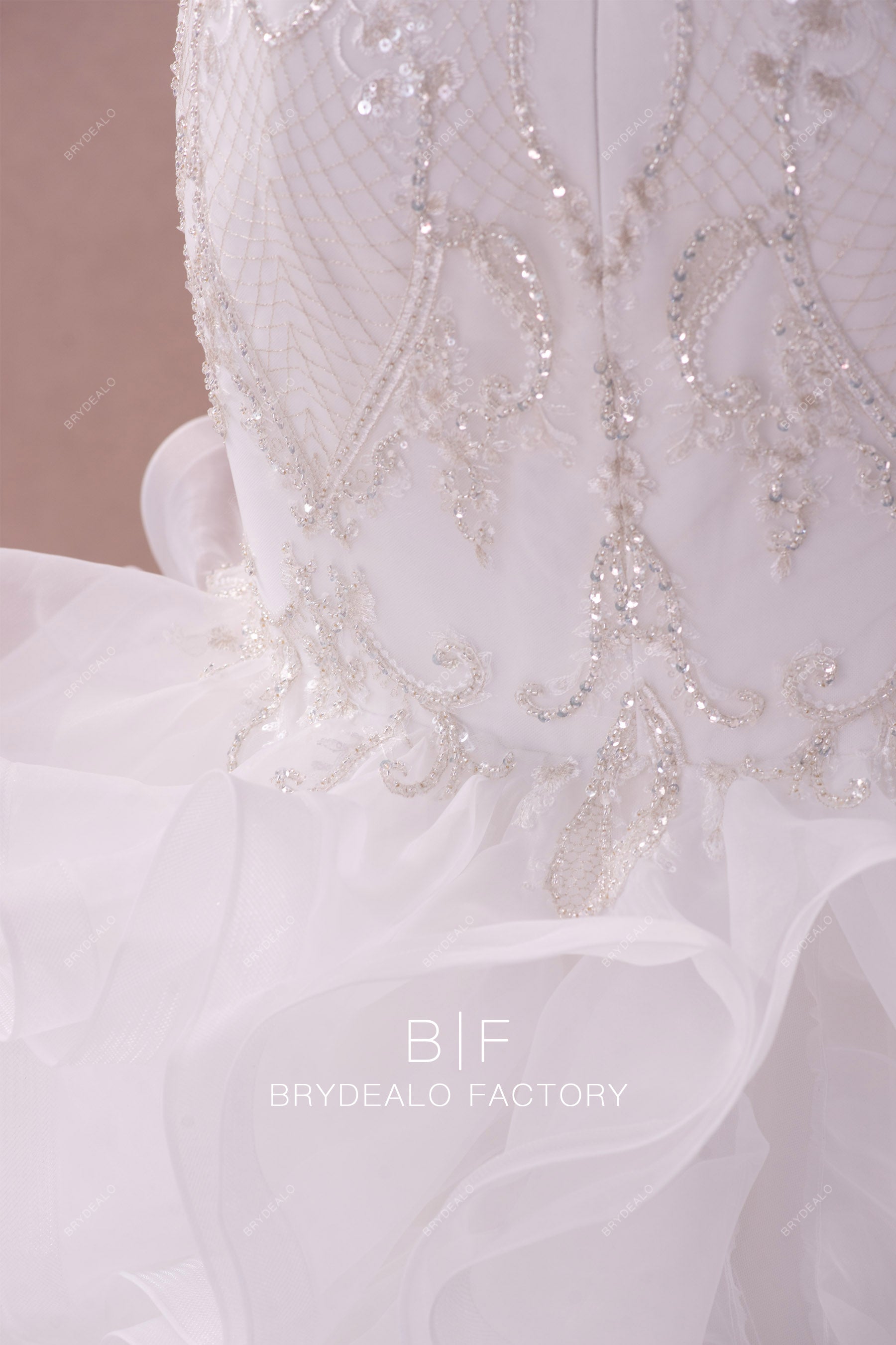 beaded lace organza wedding dress