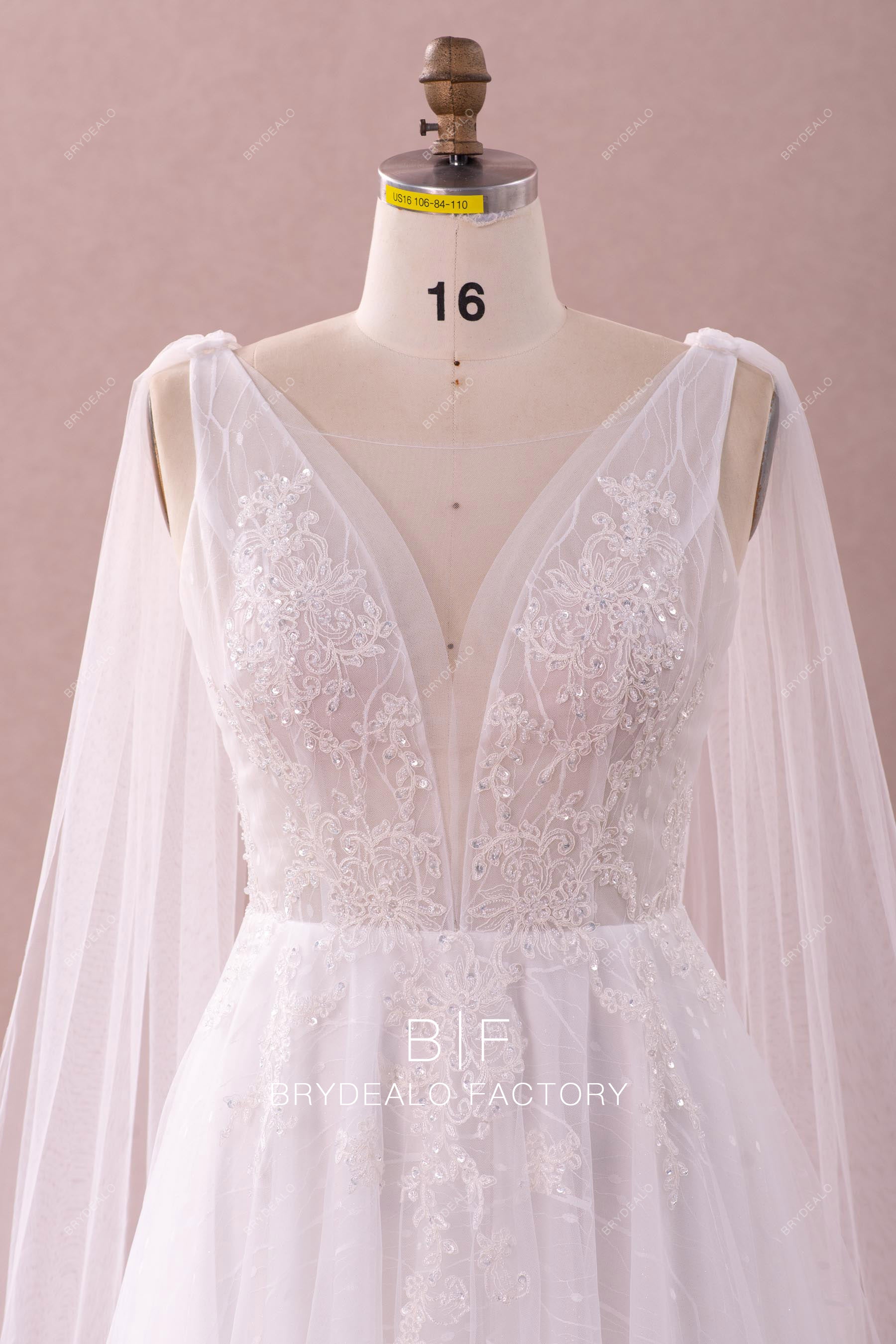 beaded lace plunging wedding dress
