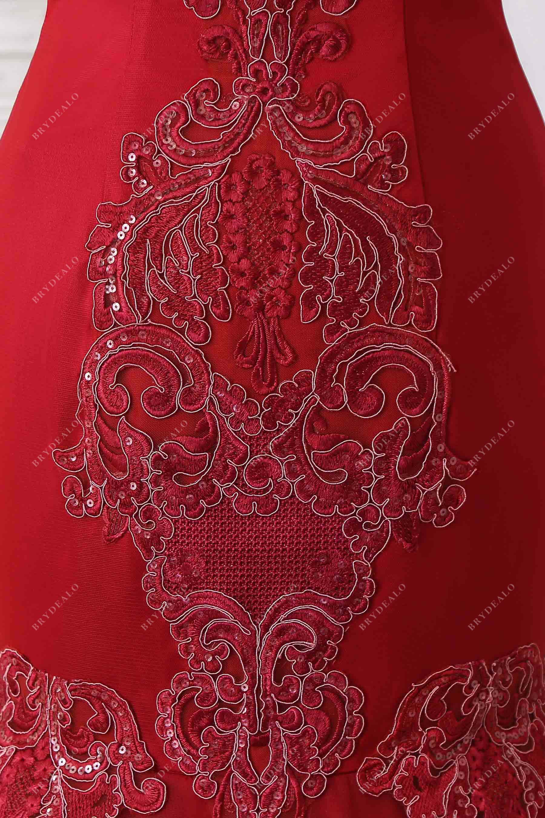 beaded lace red prom dress