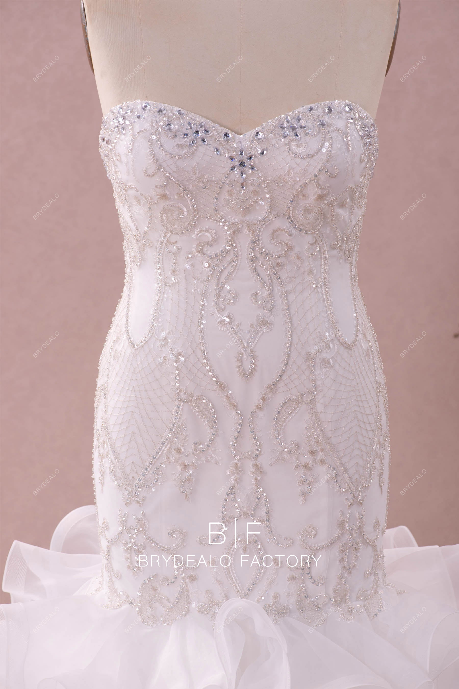 beaded lace trumpet bridal gown
