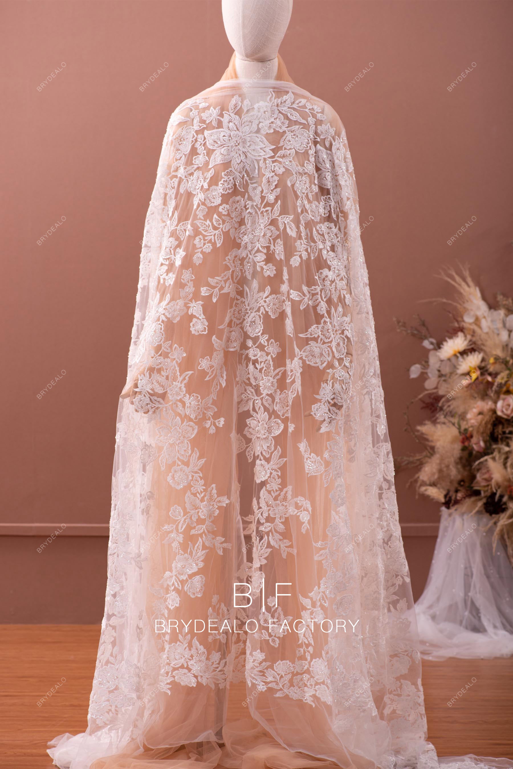beaded large flower lace