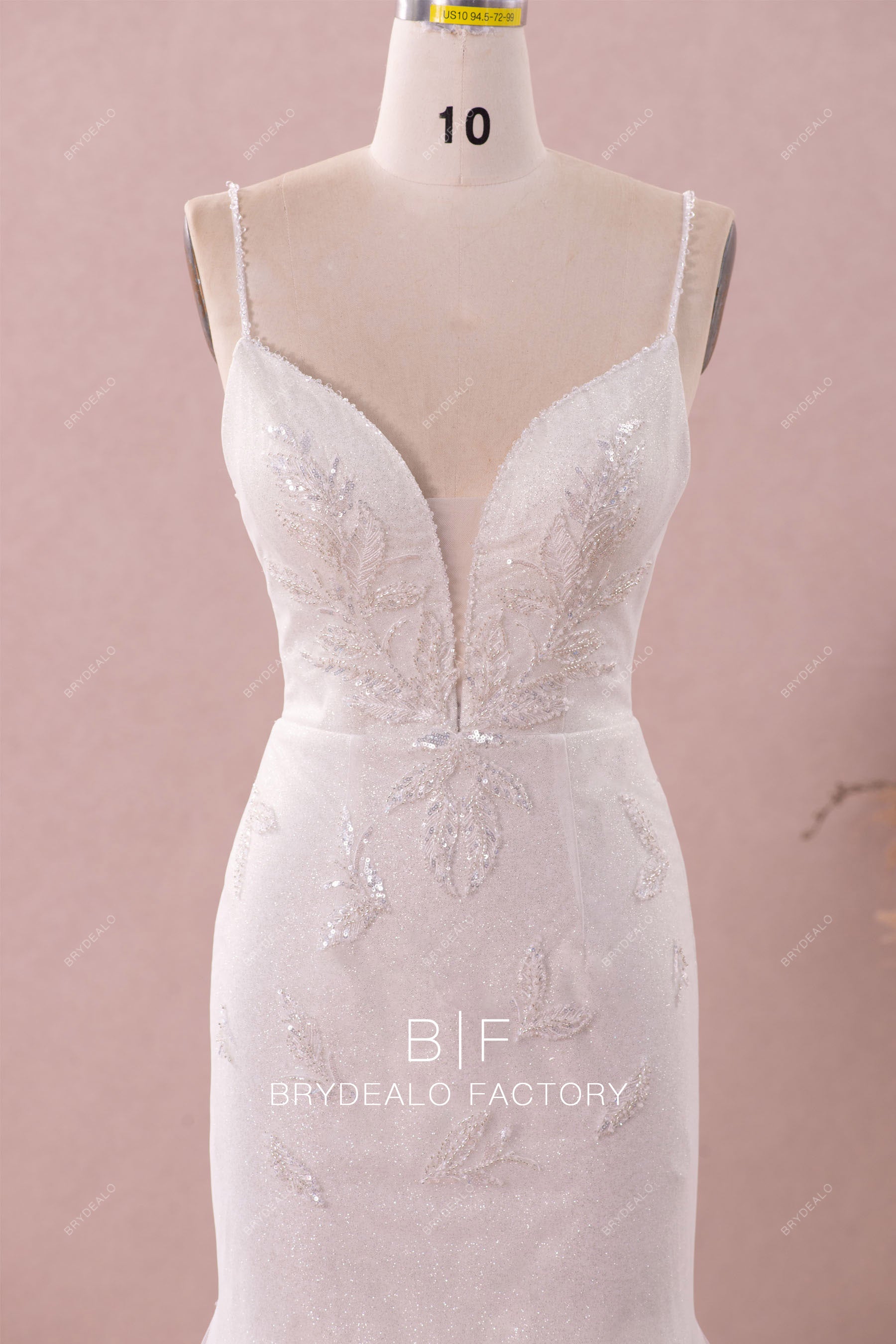 beaded leaf lace wedding dress