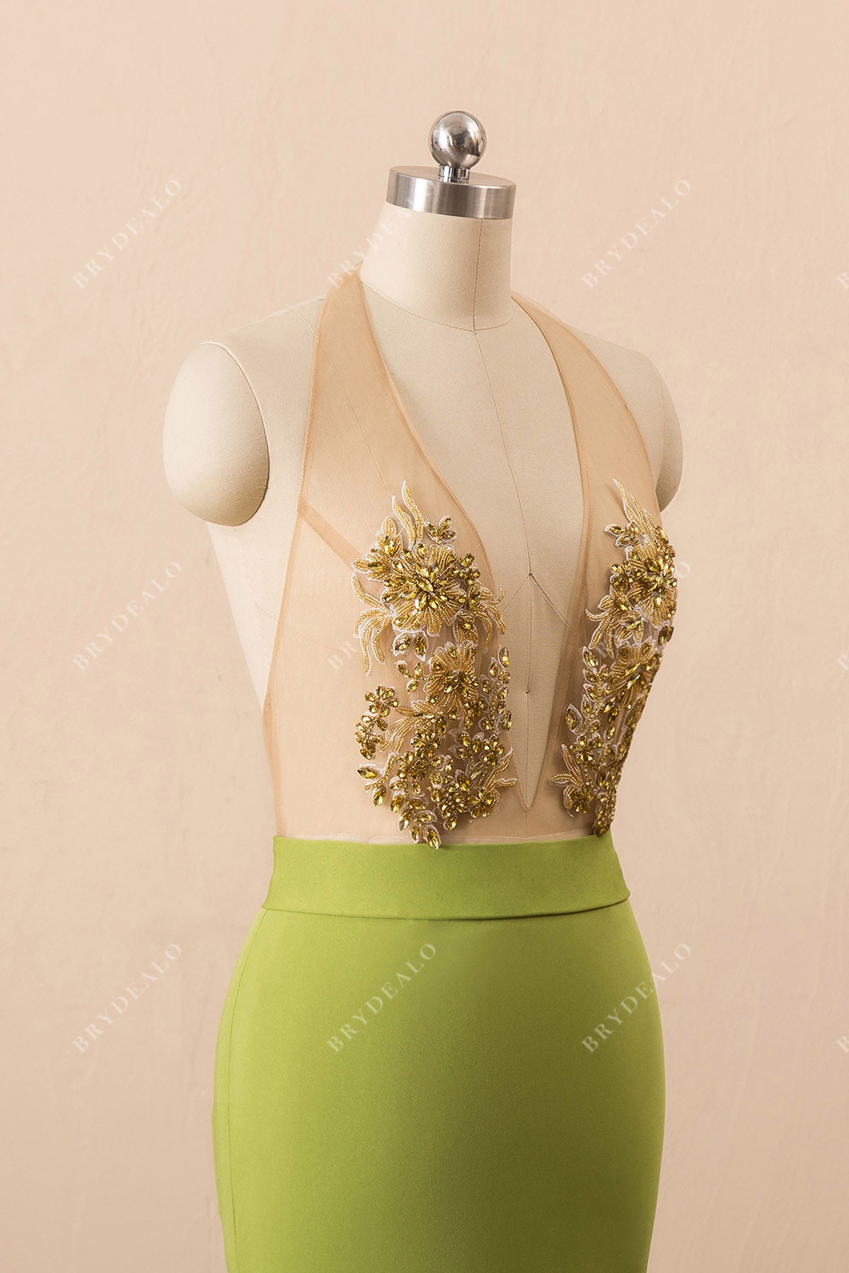 Plunging Jersey Mermaid Prom Dress