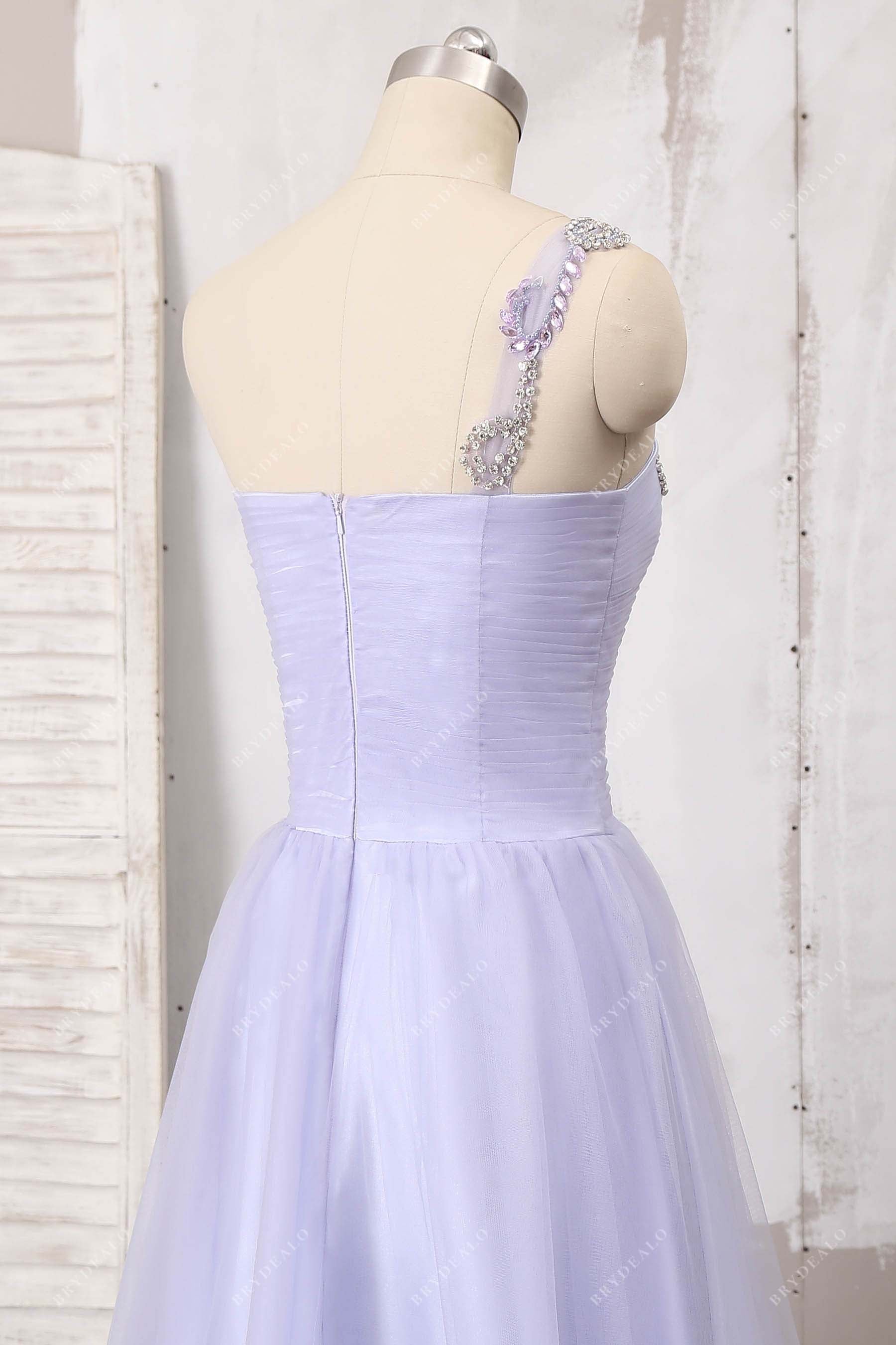 beaded one shoulder sleeveless prom dress