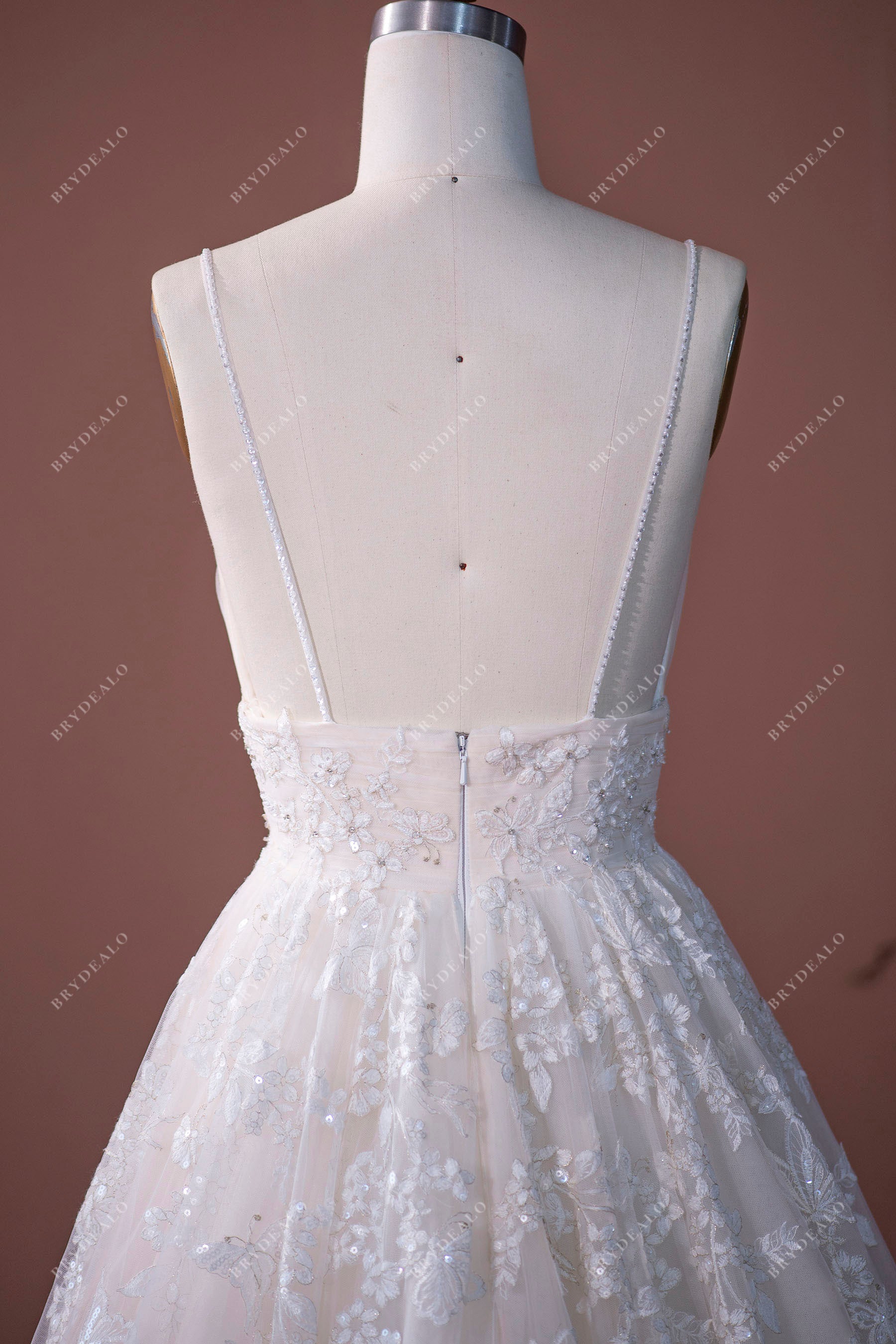Open Back Beaded Thin Straps Bridal Gown
