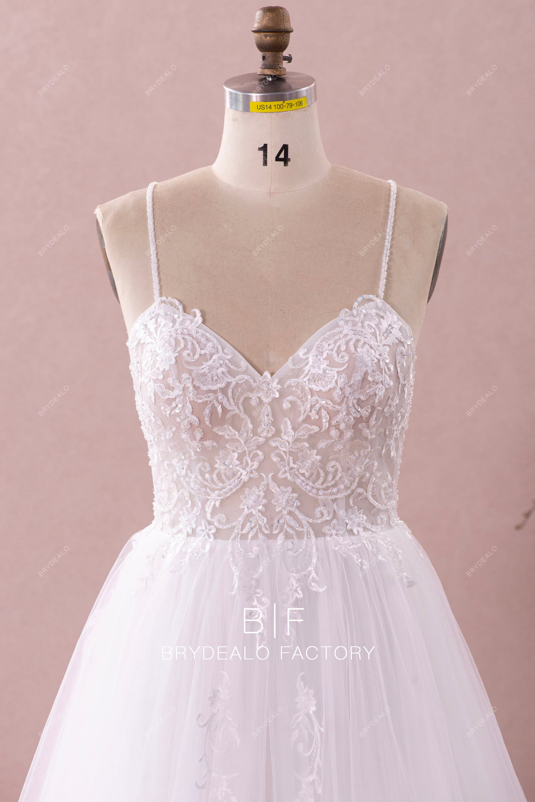beaded straps illusion lace wedding dress