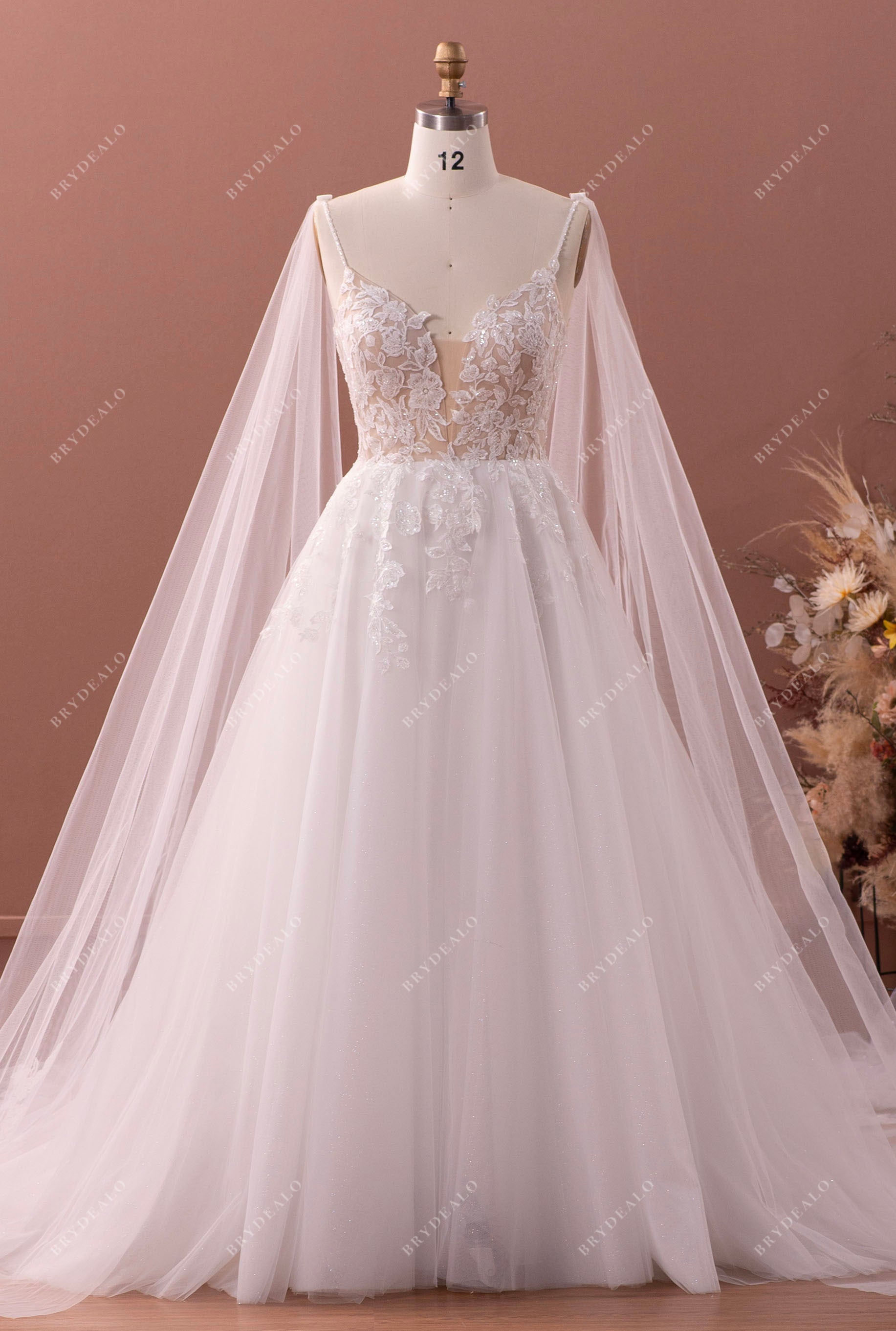 Wholesale Lace Tulle Spaghetti Straps A-line Wedding Dress