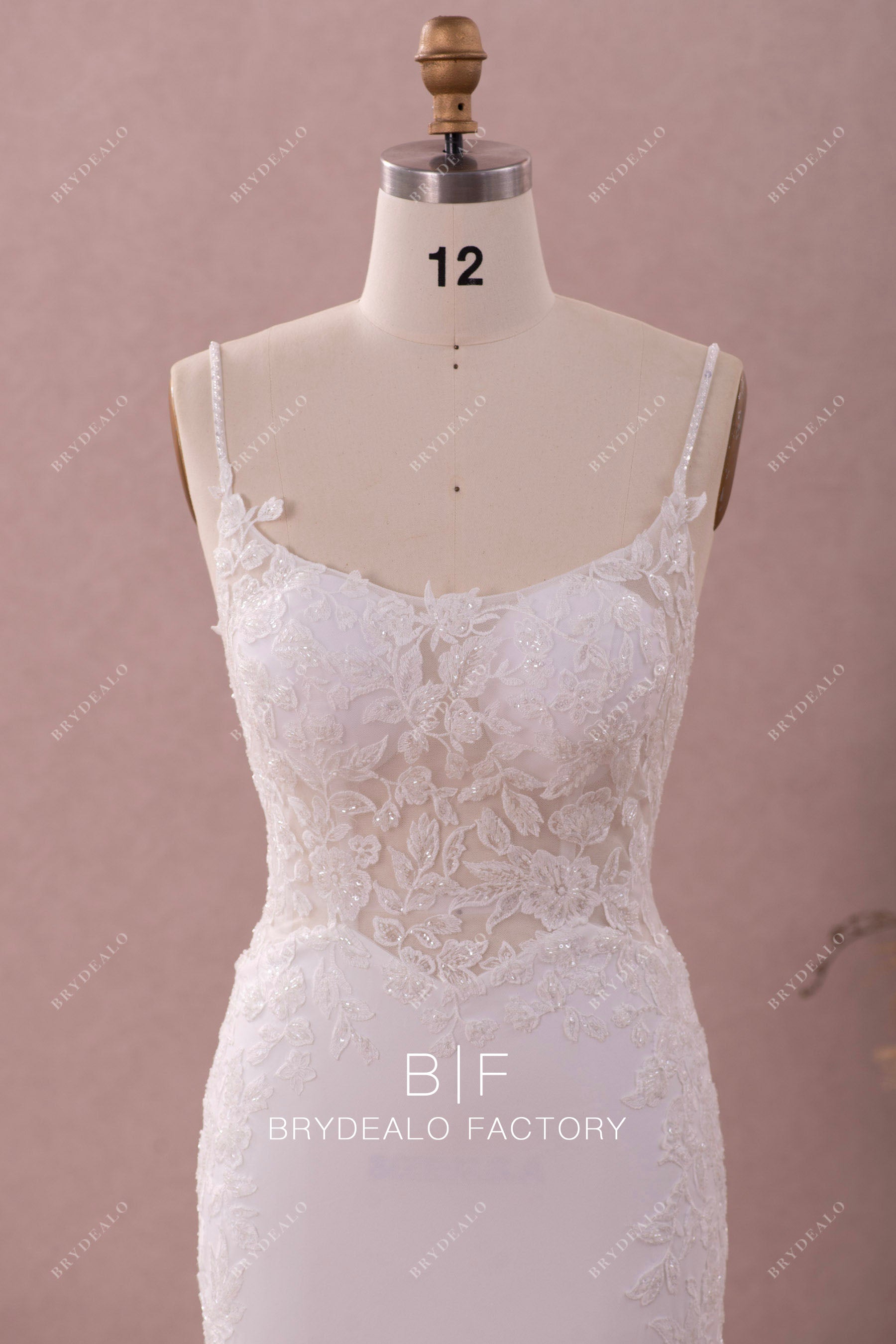 beaded straps lace wedding dress